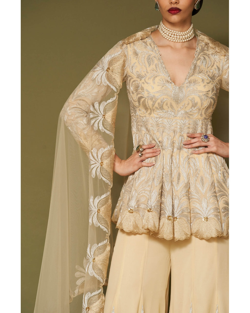 Butter Yellow Embroidered Georgette Sharara Set
