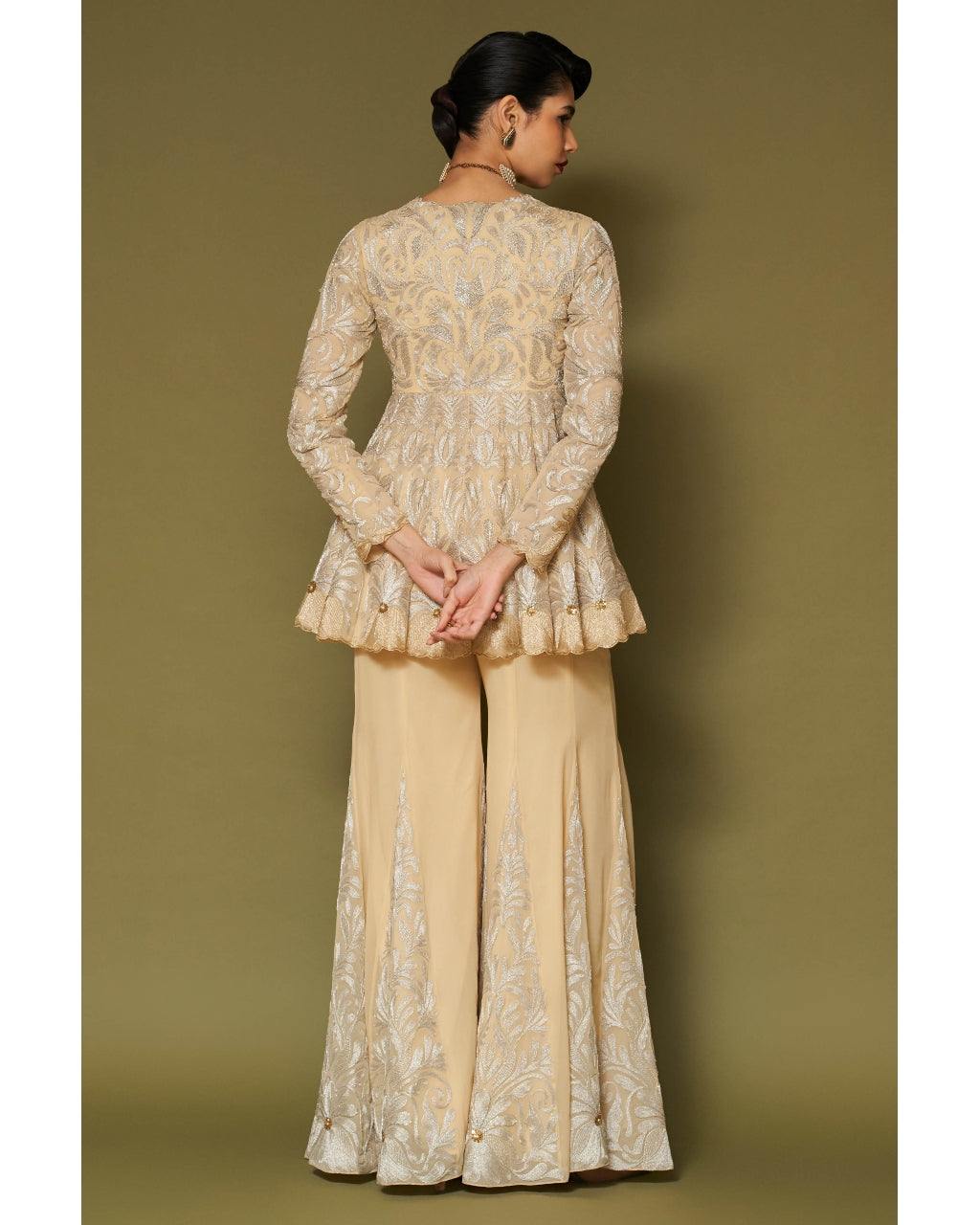 Butter Yellow Embroidered Georgette Sharara Set