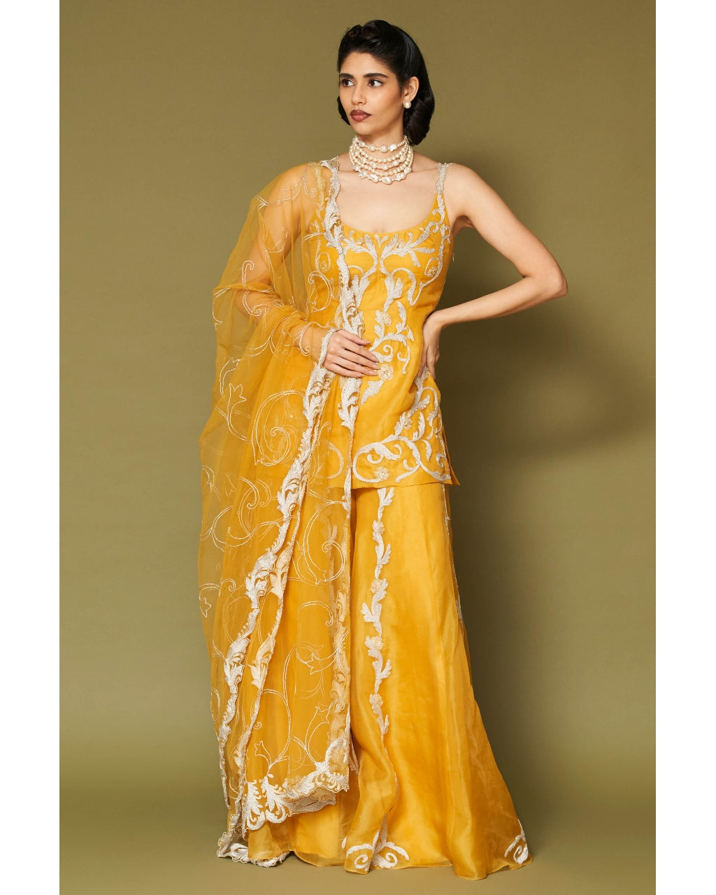 Bright Yellow Organza Sharara Set
