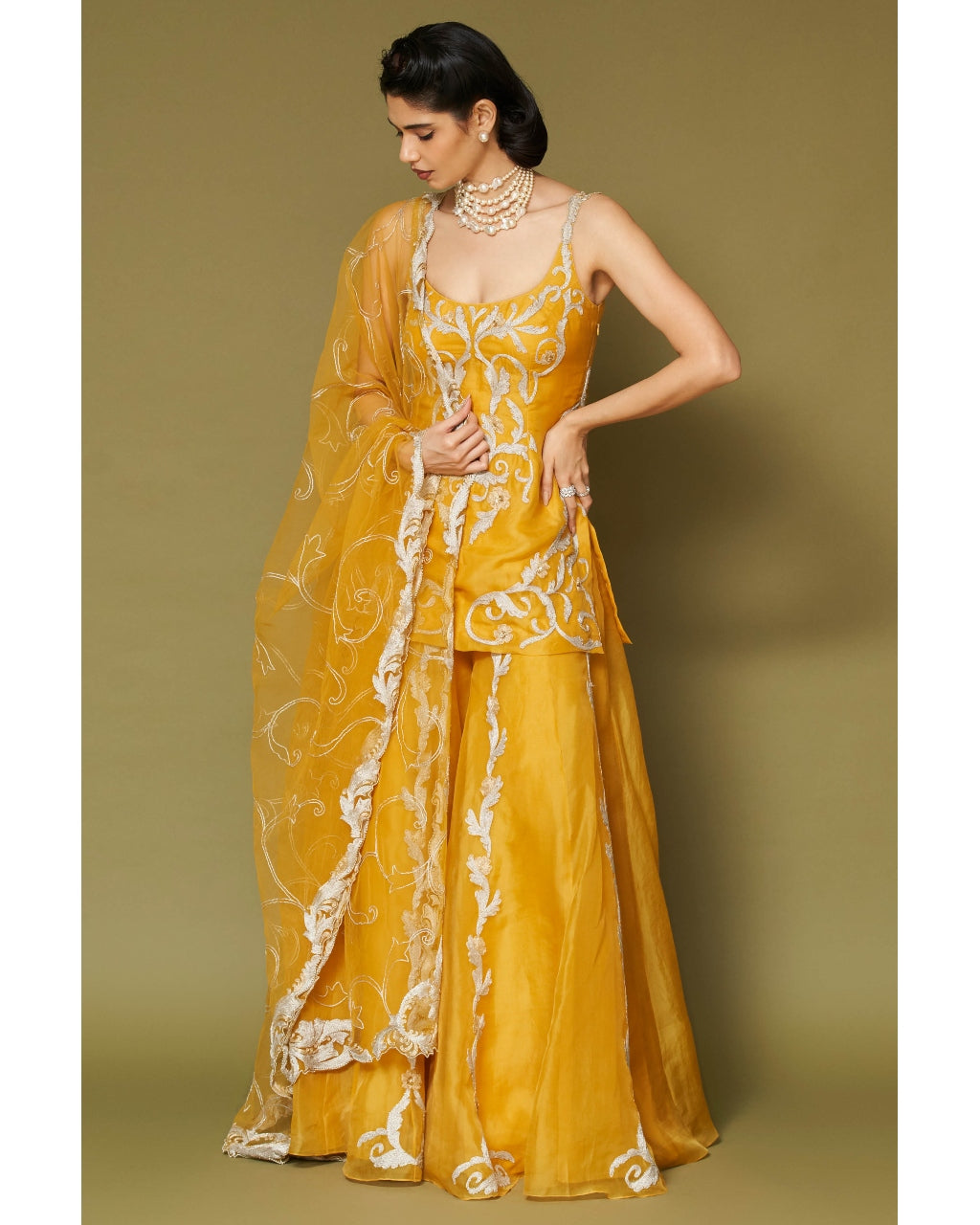 Bright Yellow Organza Sharara Set