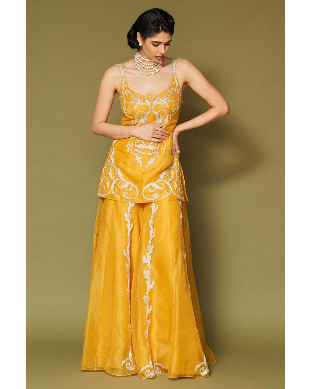 Bright Yellow Organza Sharara Set