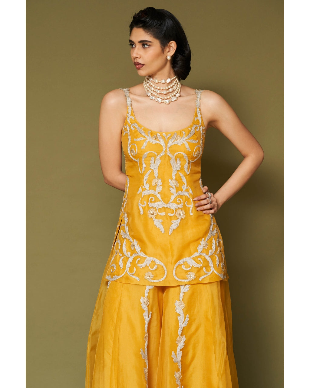 Bright Yellow Organza Sharara Set