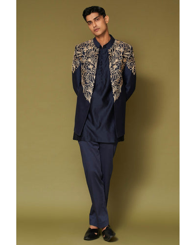 Midnight Navy Dori Embroidered Bandhgala Set