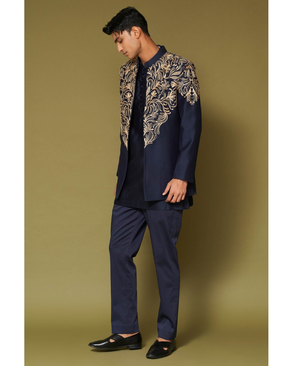Midnight Navy Dori Embroidered Bandhgala Set