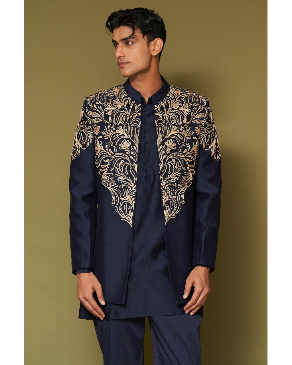 Midnight Navy Dori Embroidered Bandhgala Set