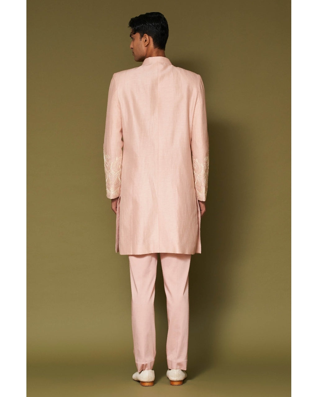 Blush Pink Dori Embroidered Linen Satin Sherwani Set