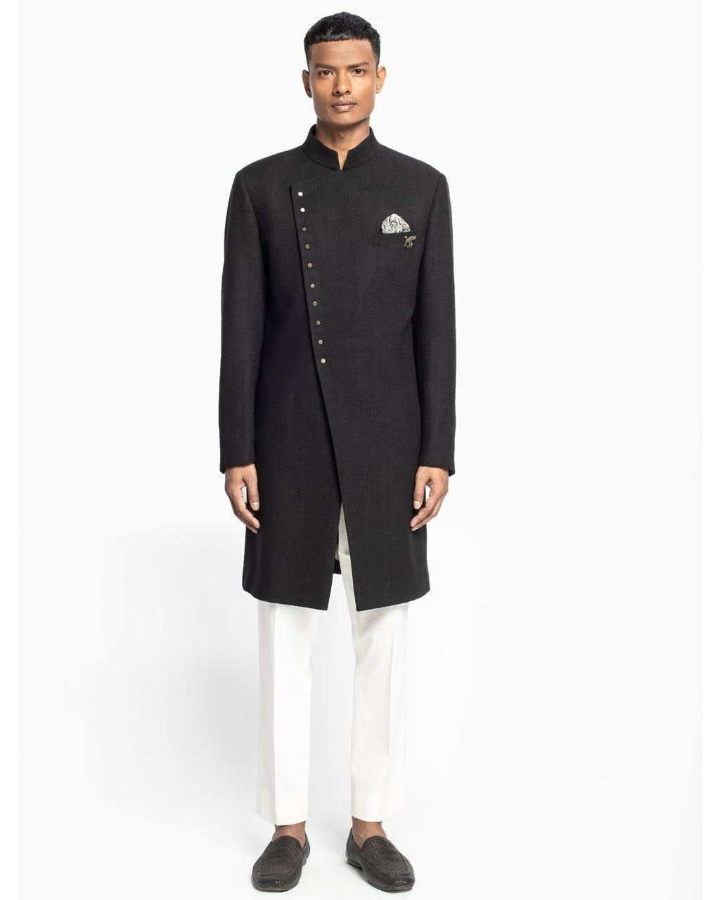Asymmetrical Multi Button Achkan Set