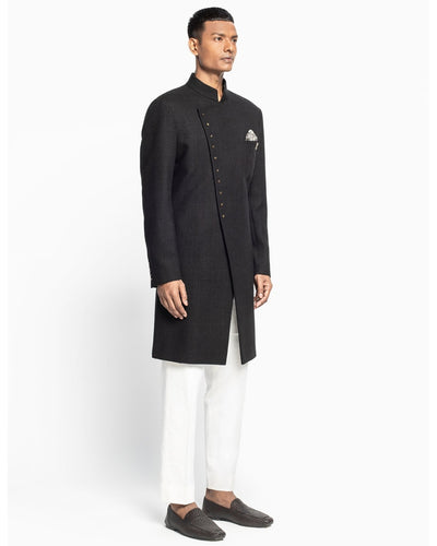 Asymmetrical Multi Button Achkan Set