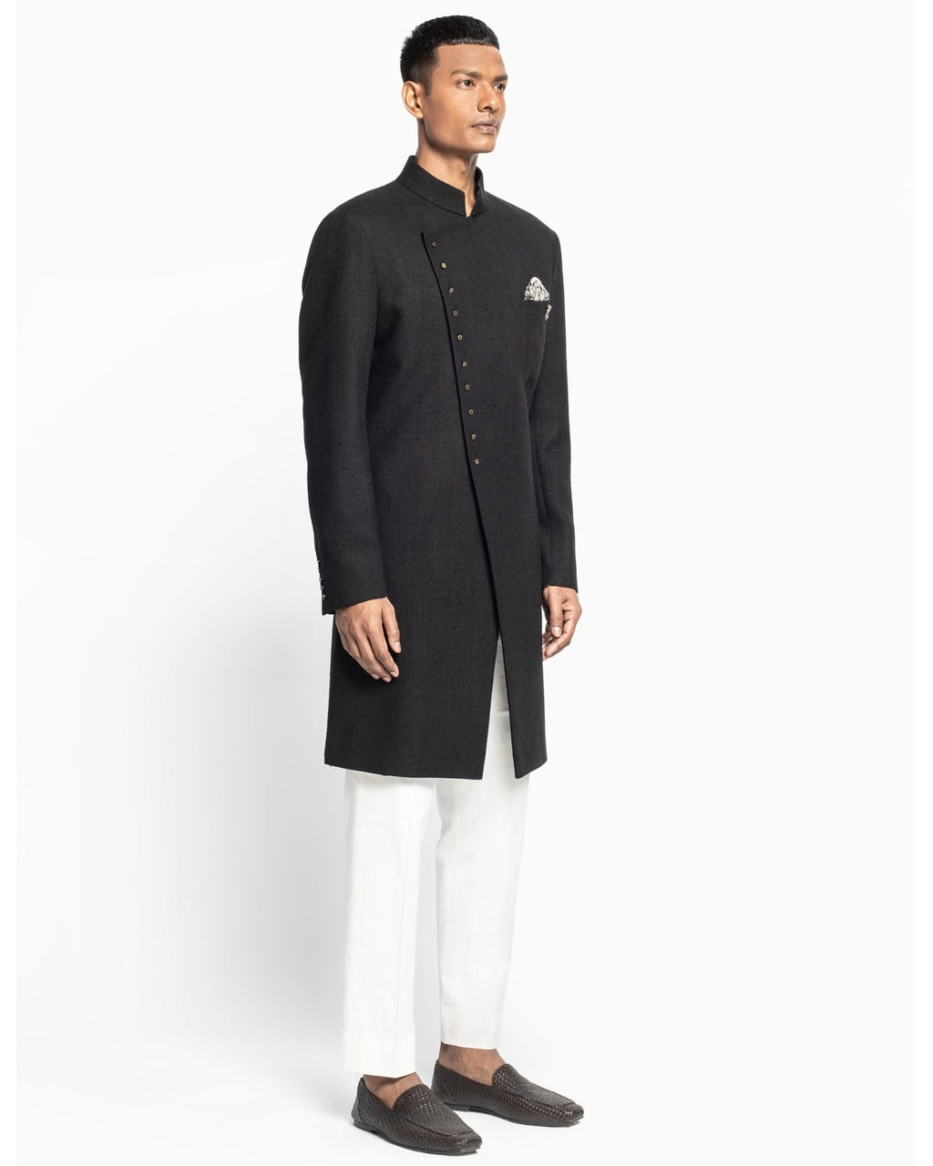 Asymmetrical Multi Button Achkan Set