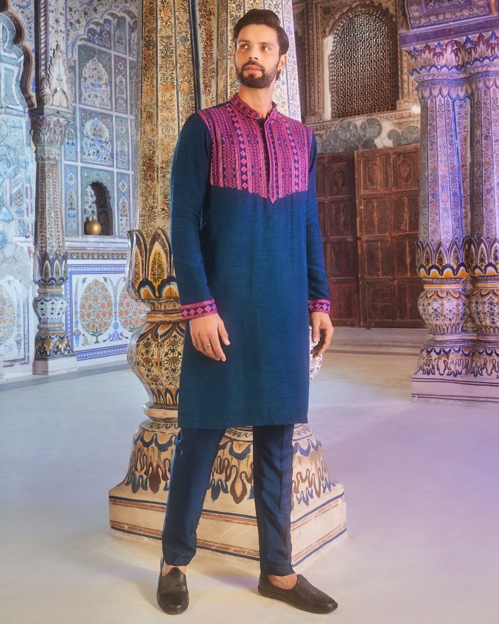 Teal Blue Thread And Cutdana Embroidered Kurta Set