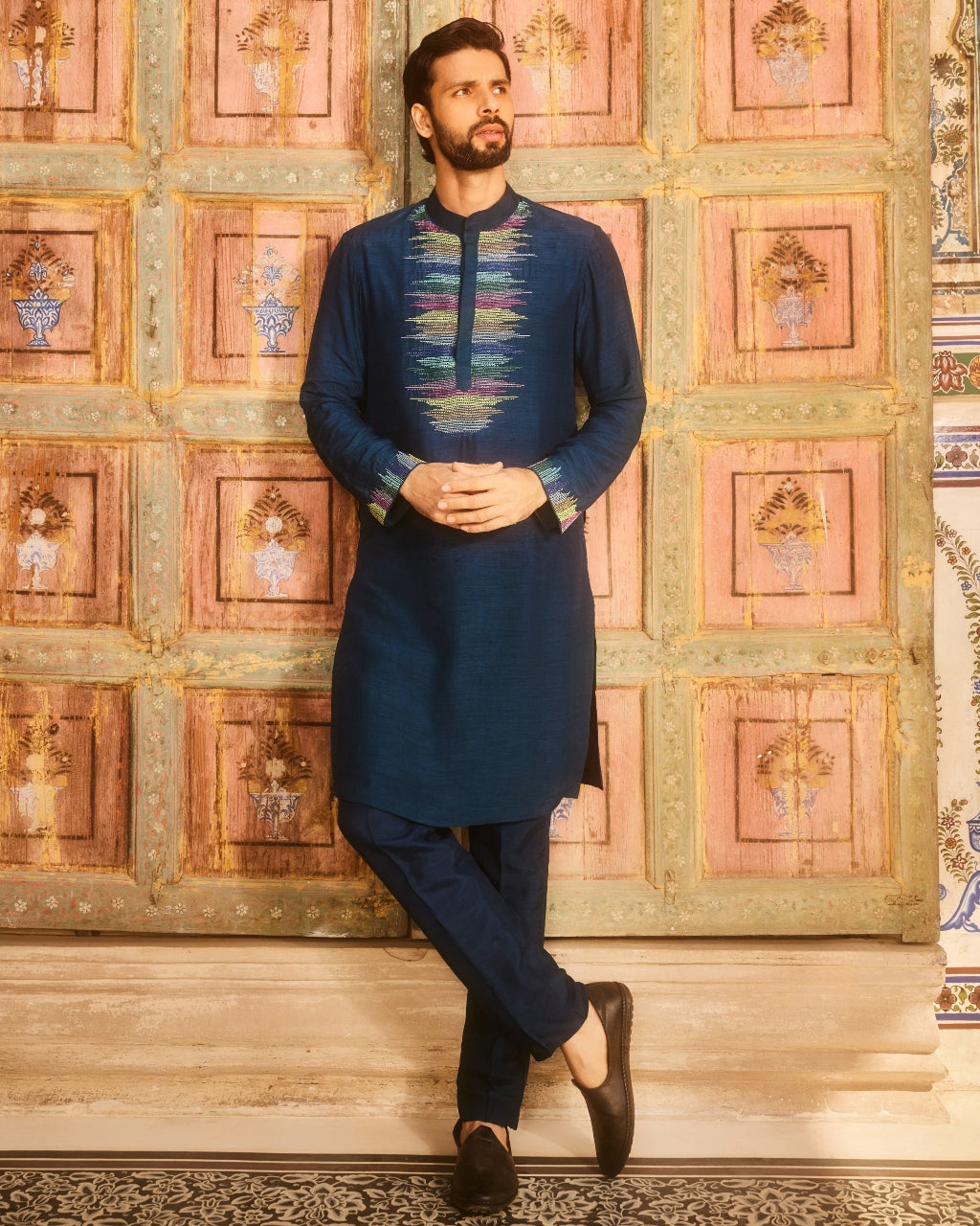 Navy Blue & Multicolor Symphony Embroidered Kurta Set