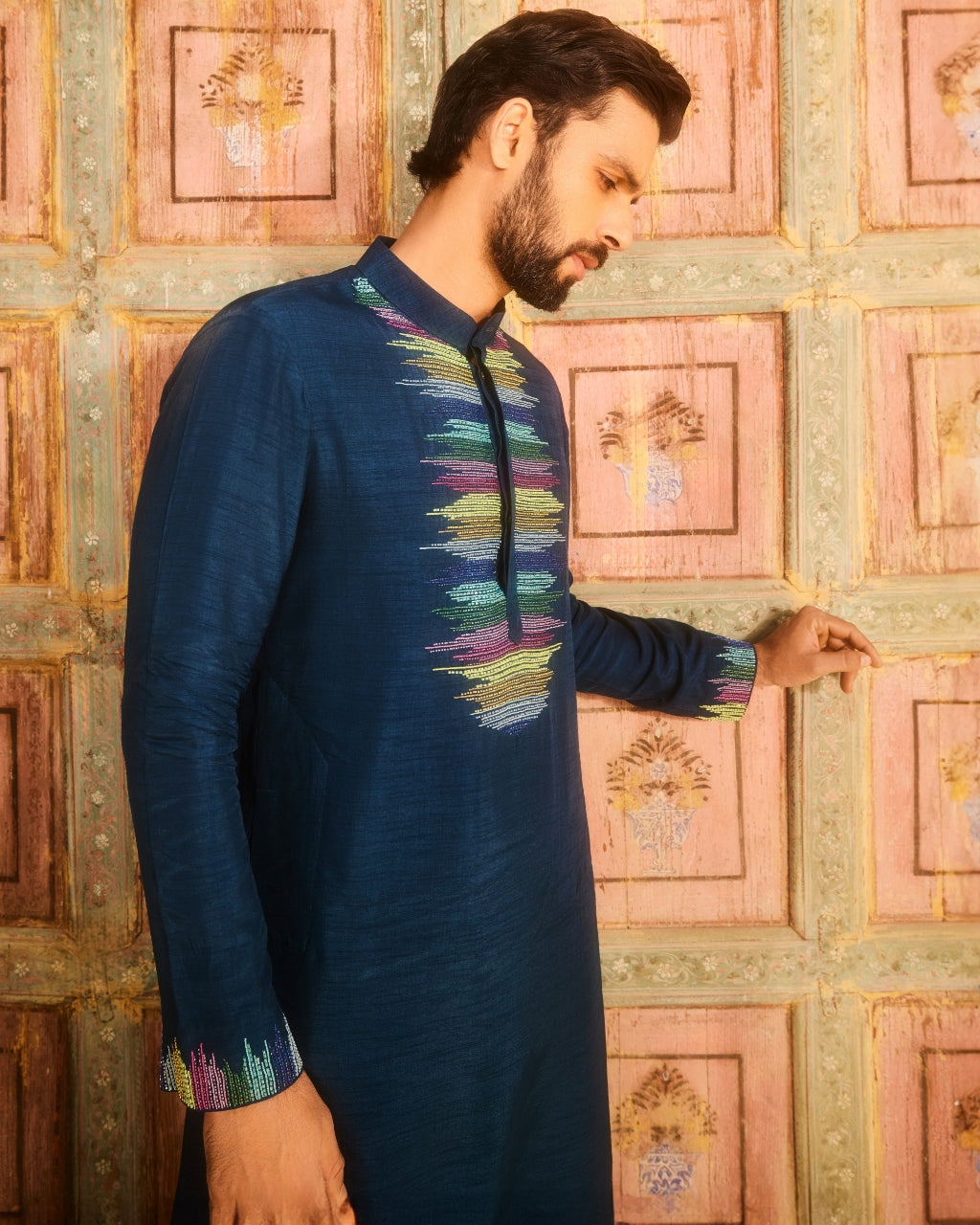 Navy Blue & Multicolor Symphony Embroidered Kurta Set