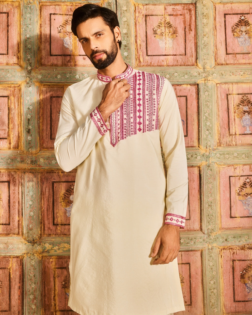 Pastel Yellow One Side Embroidered Kurta Set