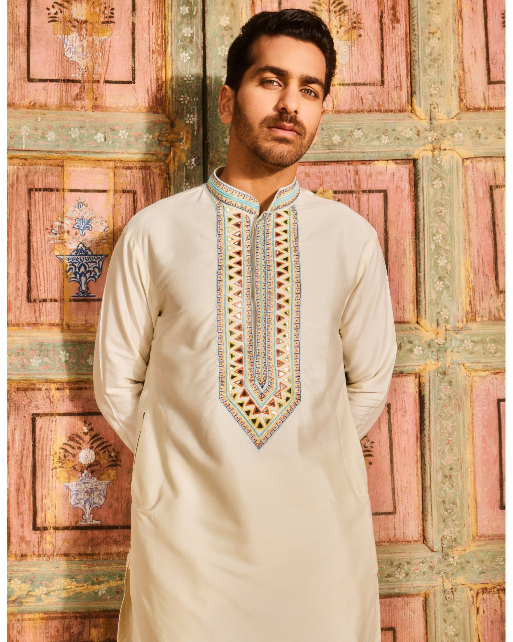 Pastel Yellow Placket Embroidered Kurta Set