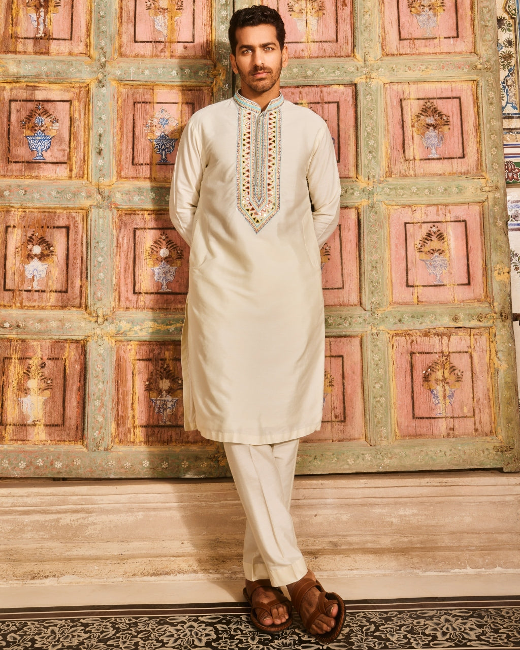 Pastel Yellow Placket Embroidered Kurta Set