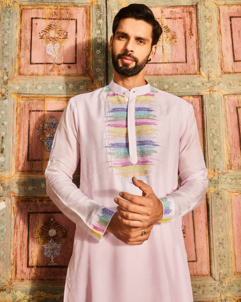 Blush Pink Thread And Cutdana Embroidered Kurta Set