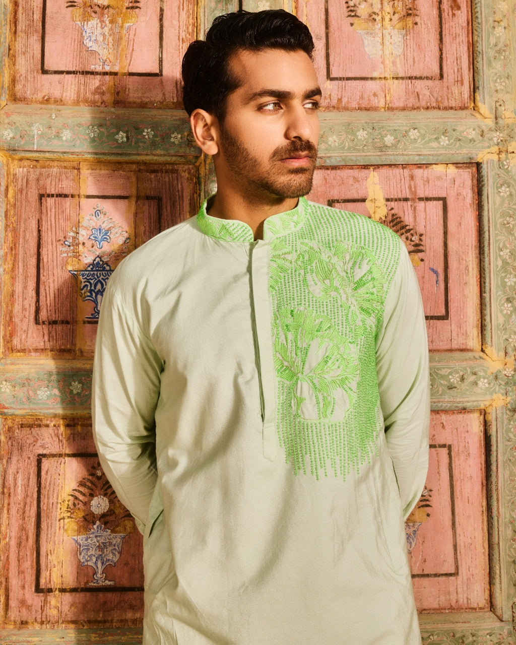 Mint Green Thread And Cutdana Embroidered Kurta Set