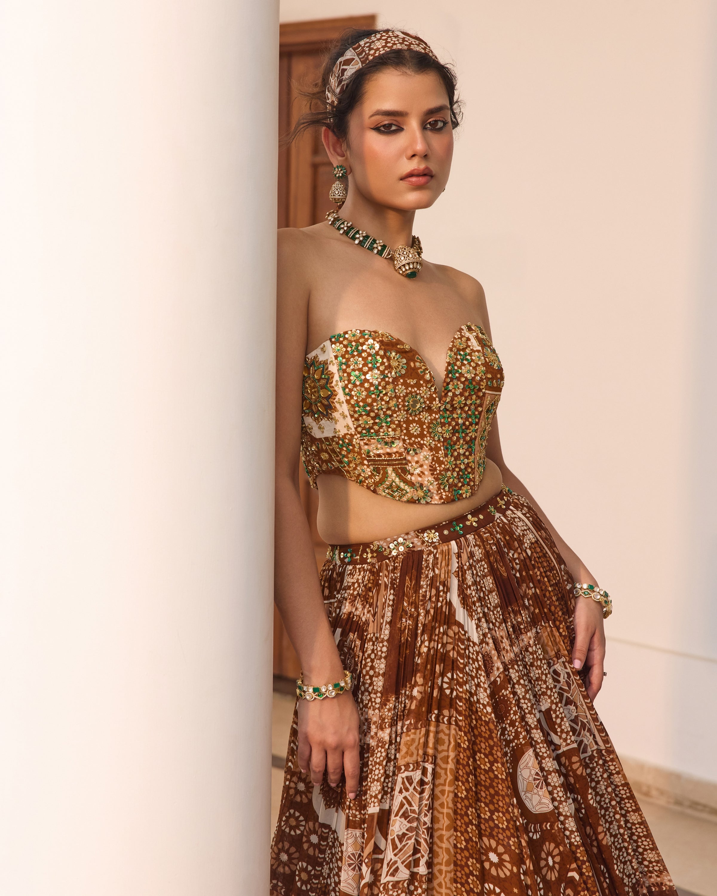 Caramel Print Lehenga Set
