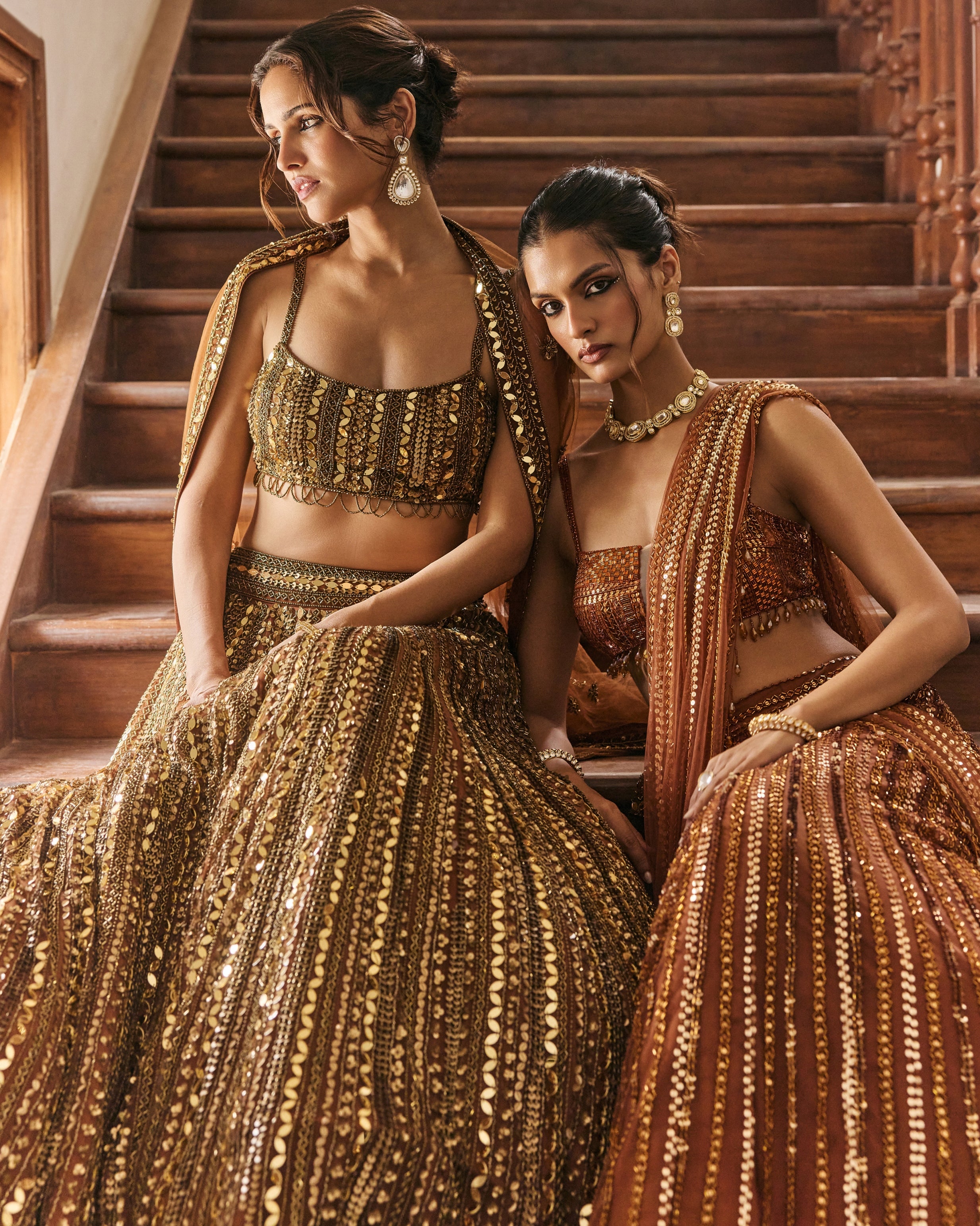 Metallic Gold Embellished Mirrorwork Lehenga Set