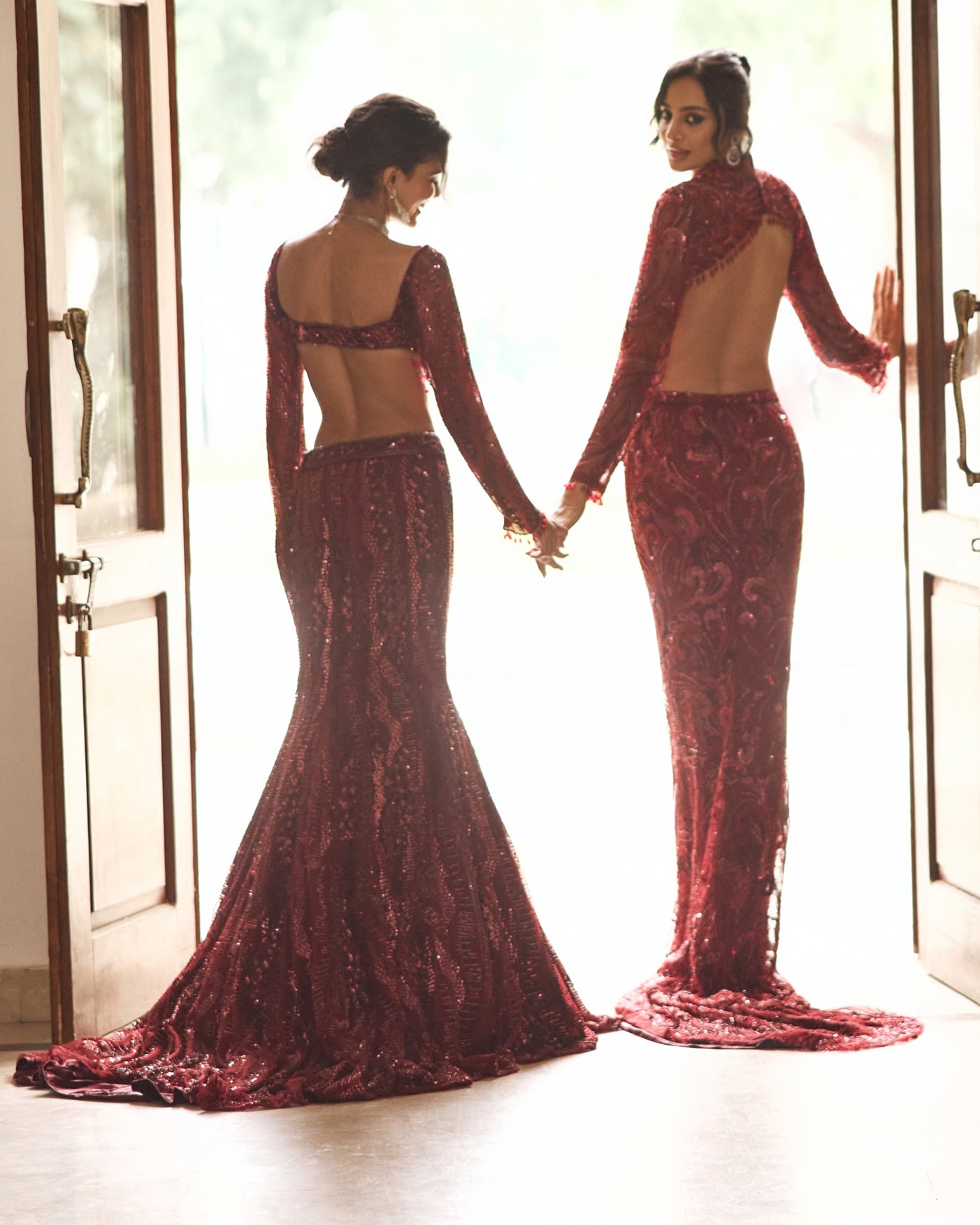 Maroon Embellished Trail Skirt Set