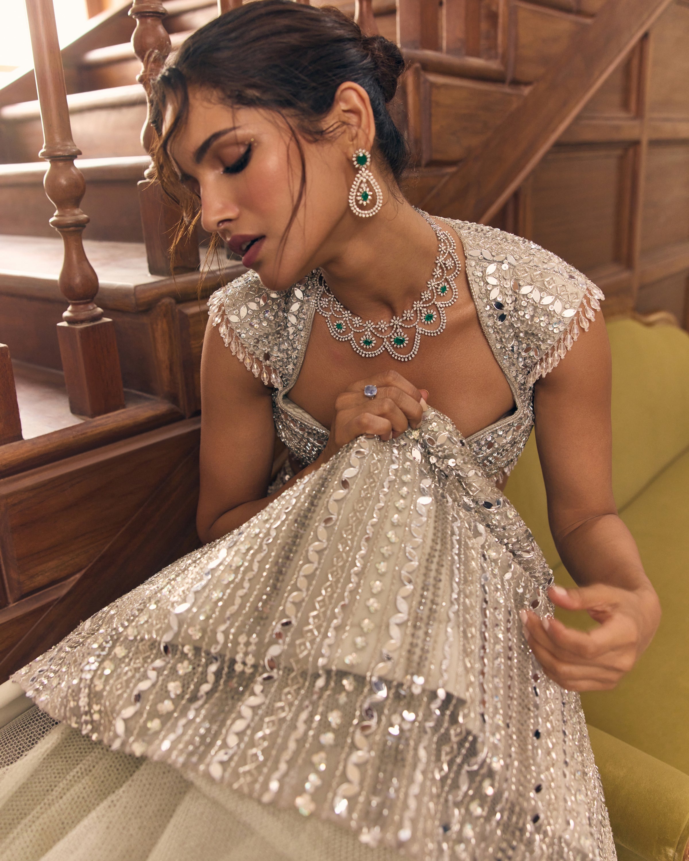 Silver Embellished Mirrorwork Lehenga Set