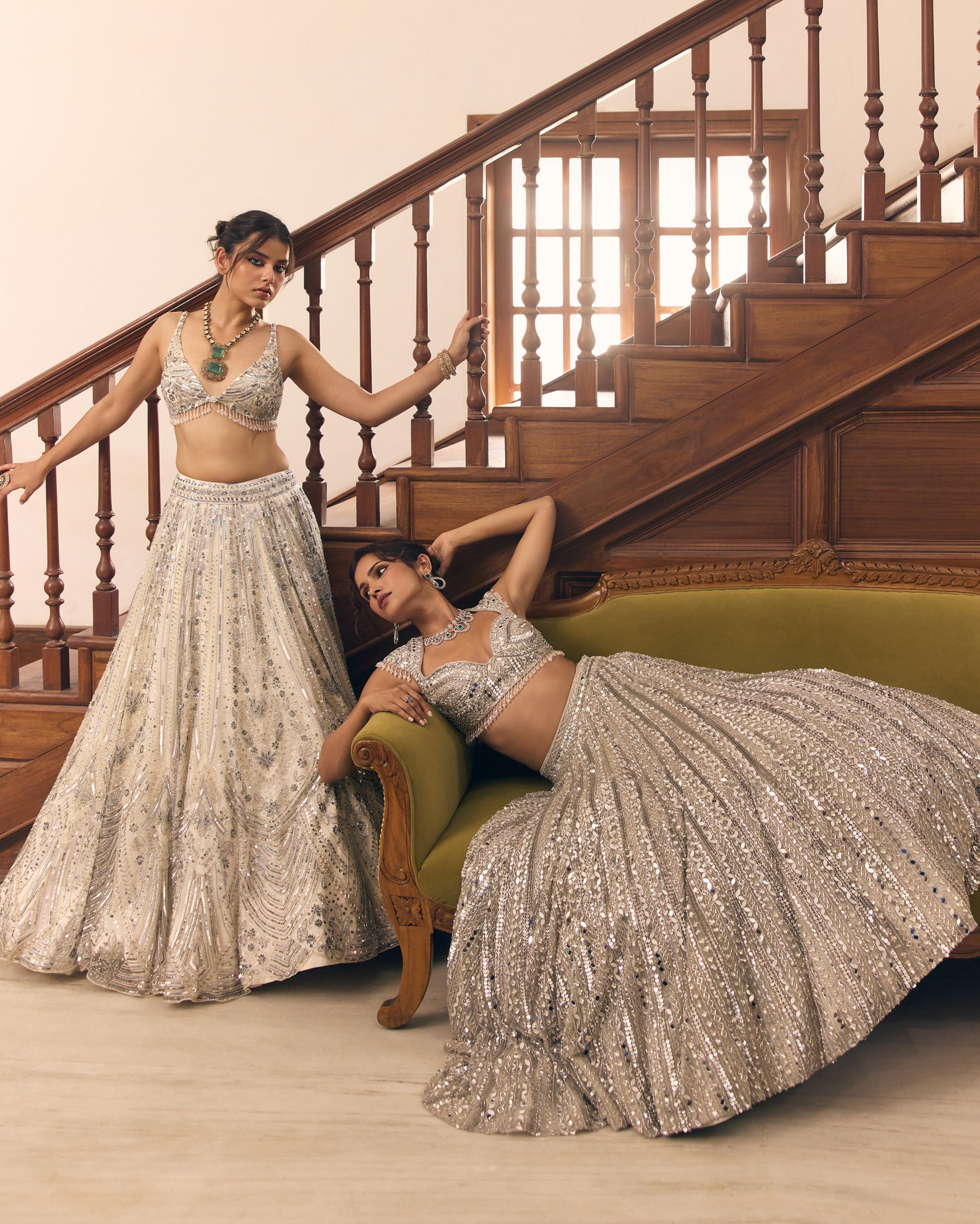 Silver Embellished Mirrorwork Lehenga Set