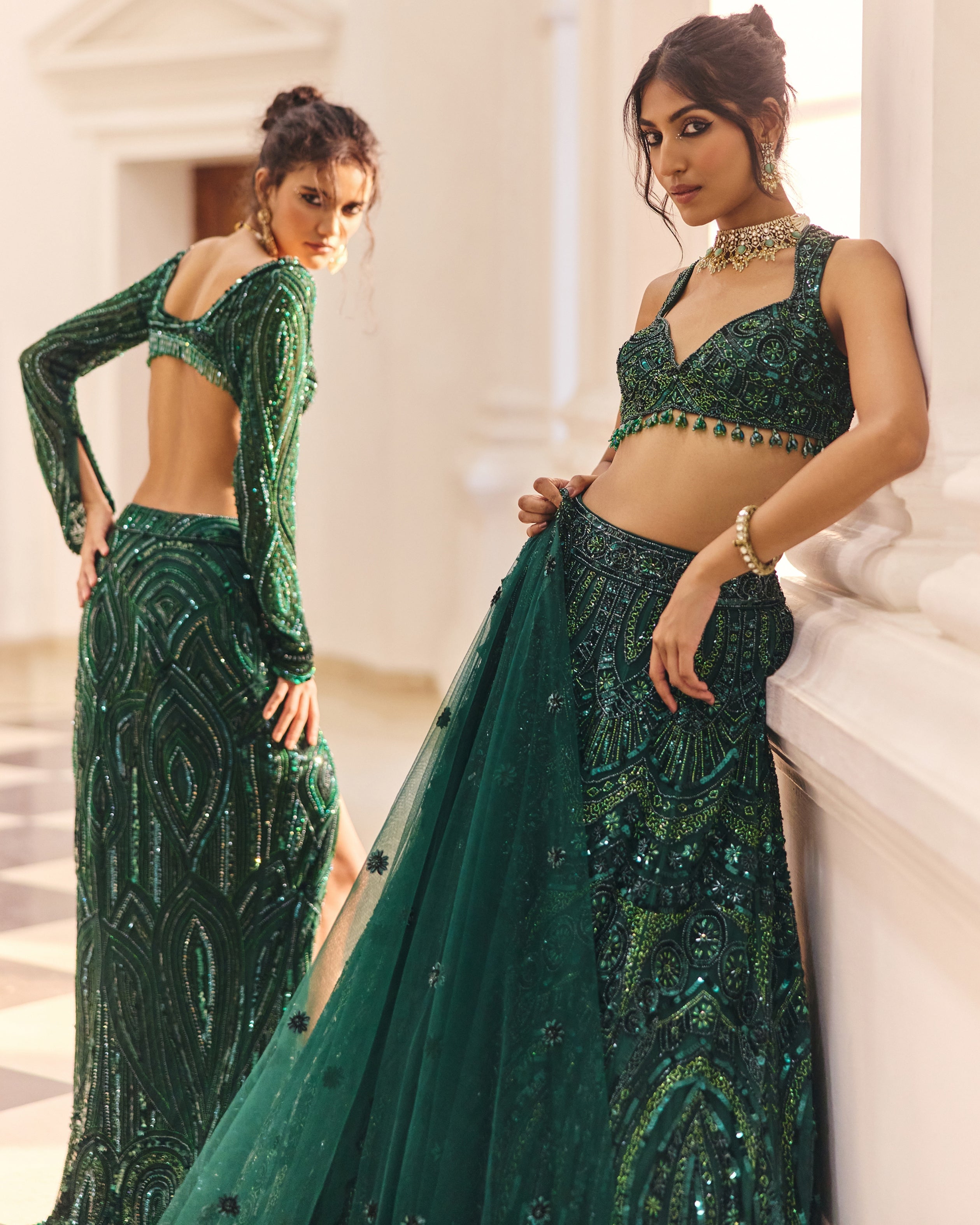 Emerald Green Embellished Lehenga Set