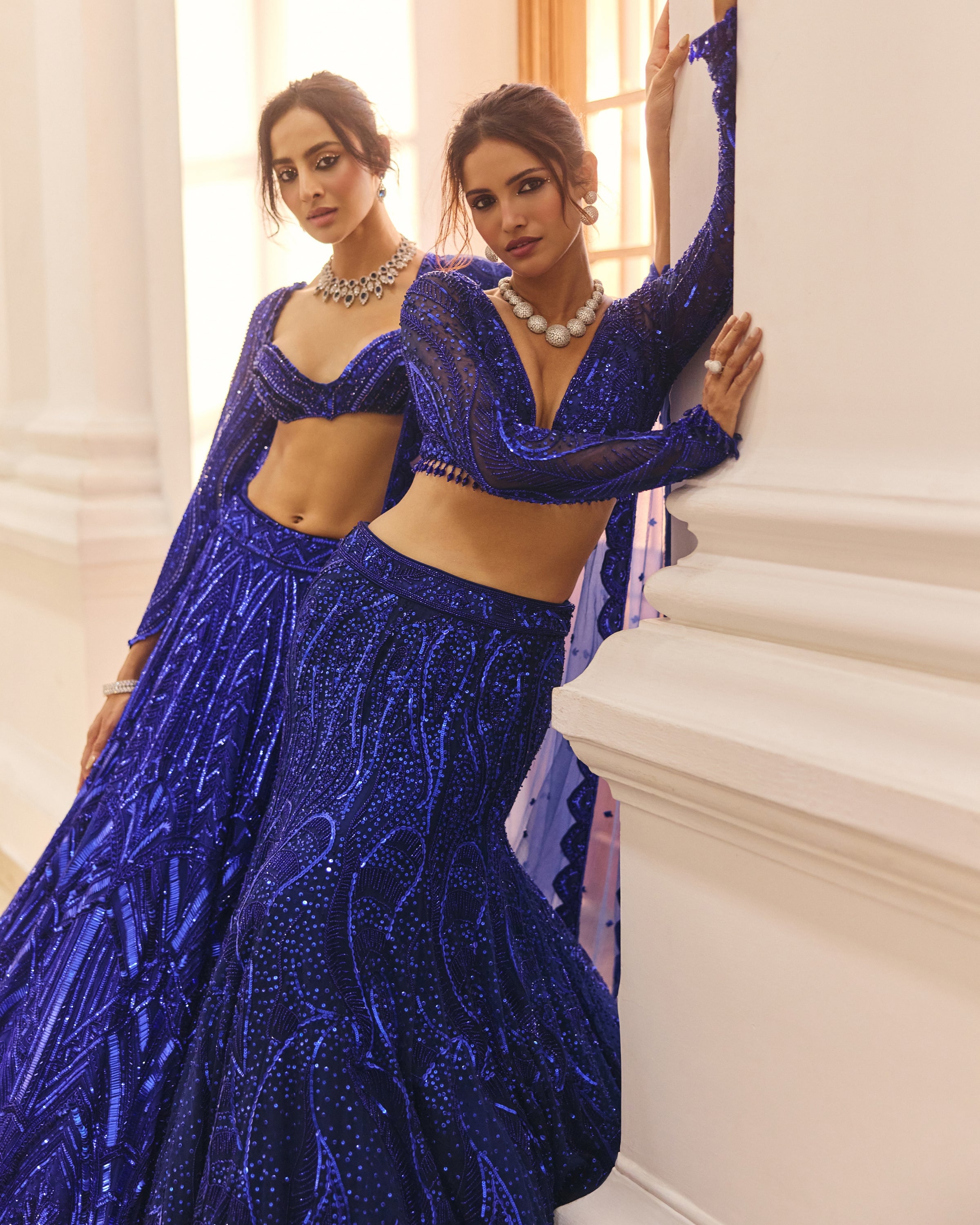 Electric Blue Embellished Mermaid Skirt Set