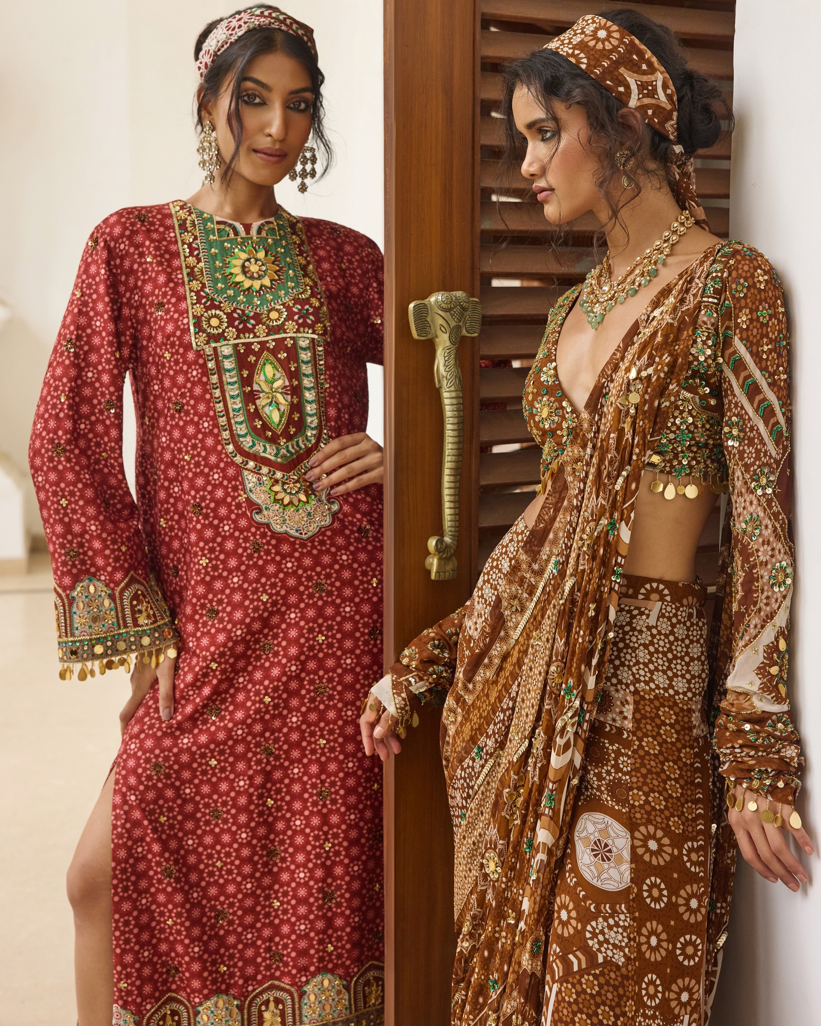 Sage-Maroon Print Kaftan