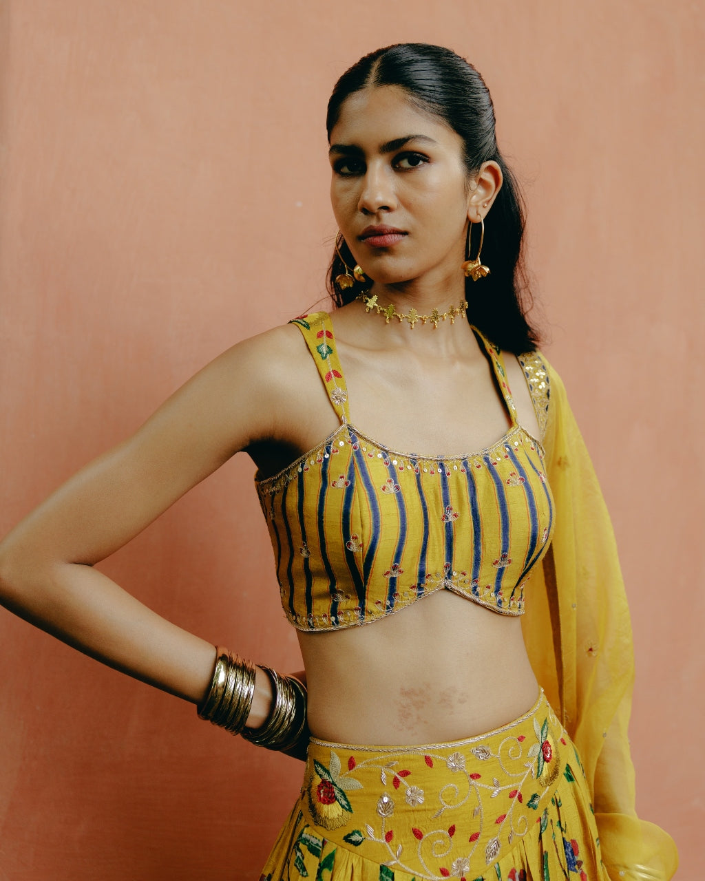 Yellow Mix Print Lehenga Set