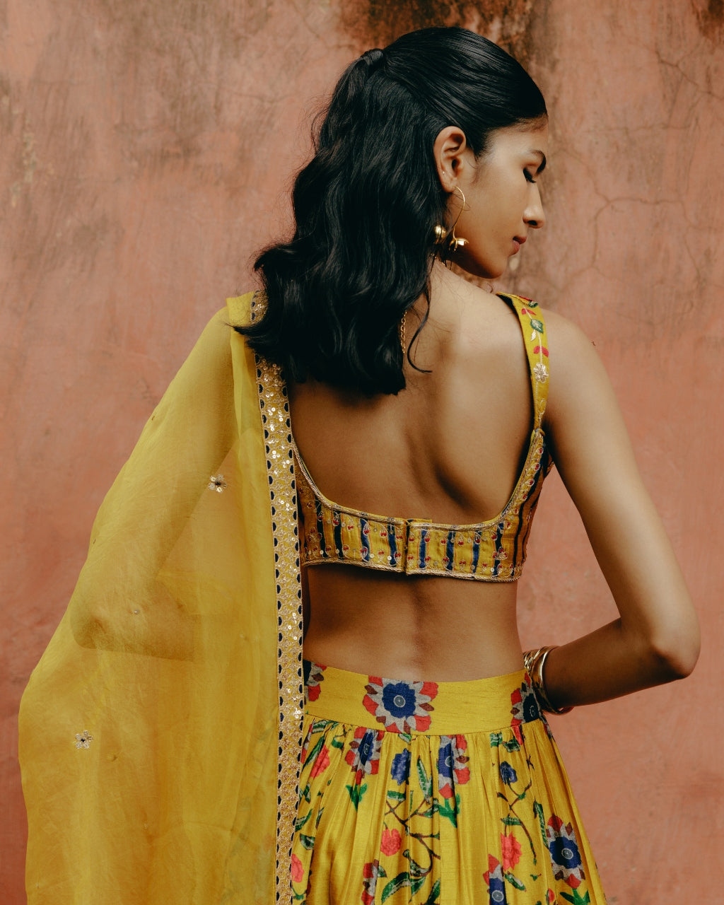 Yellow Mix Print Lehenga Set