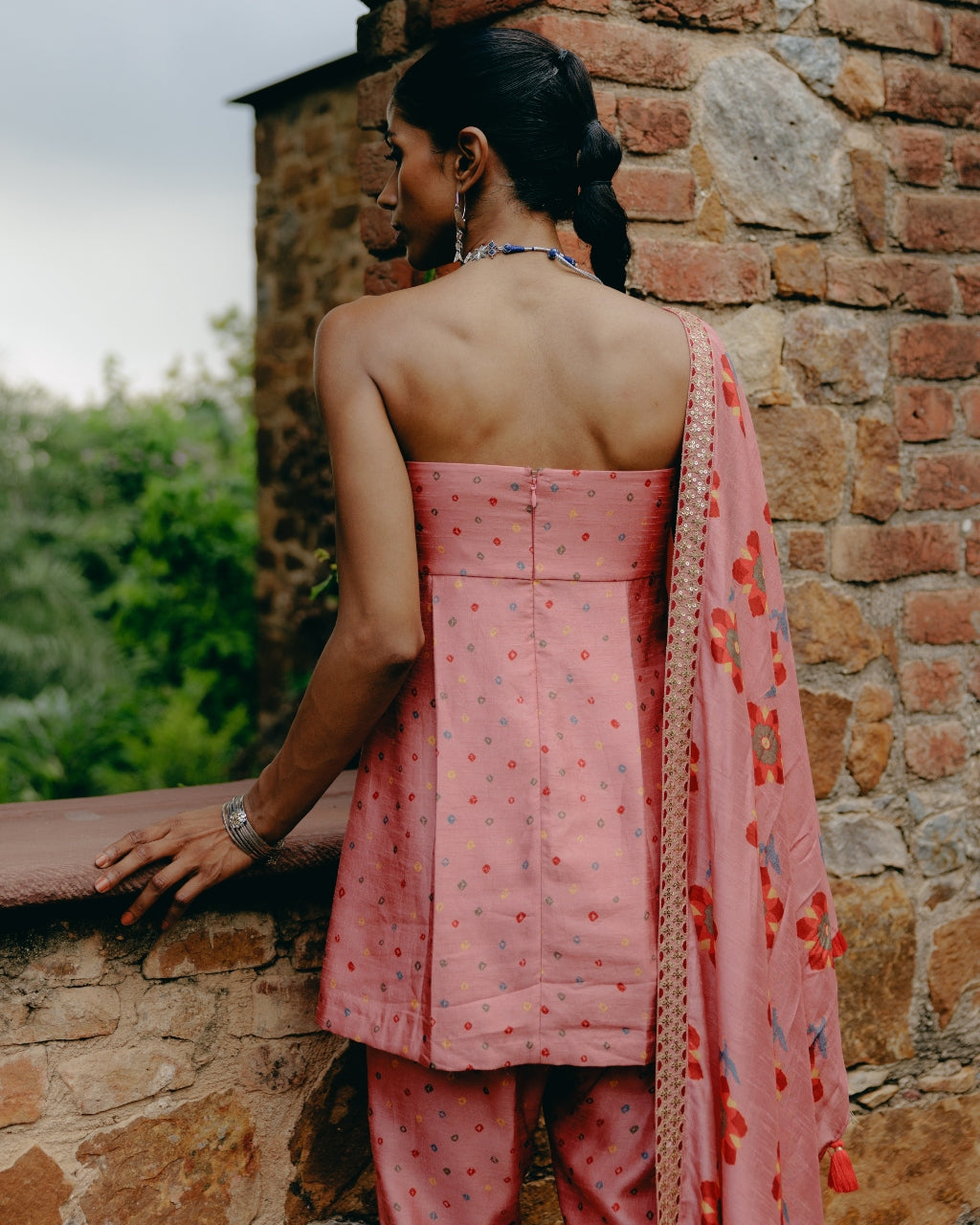 Pink Embroidered Peplum Set