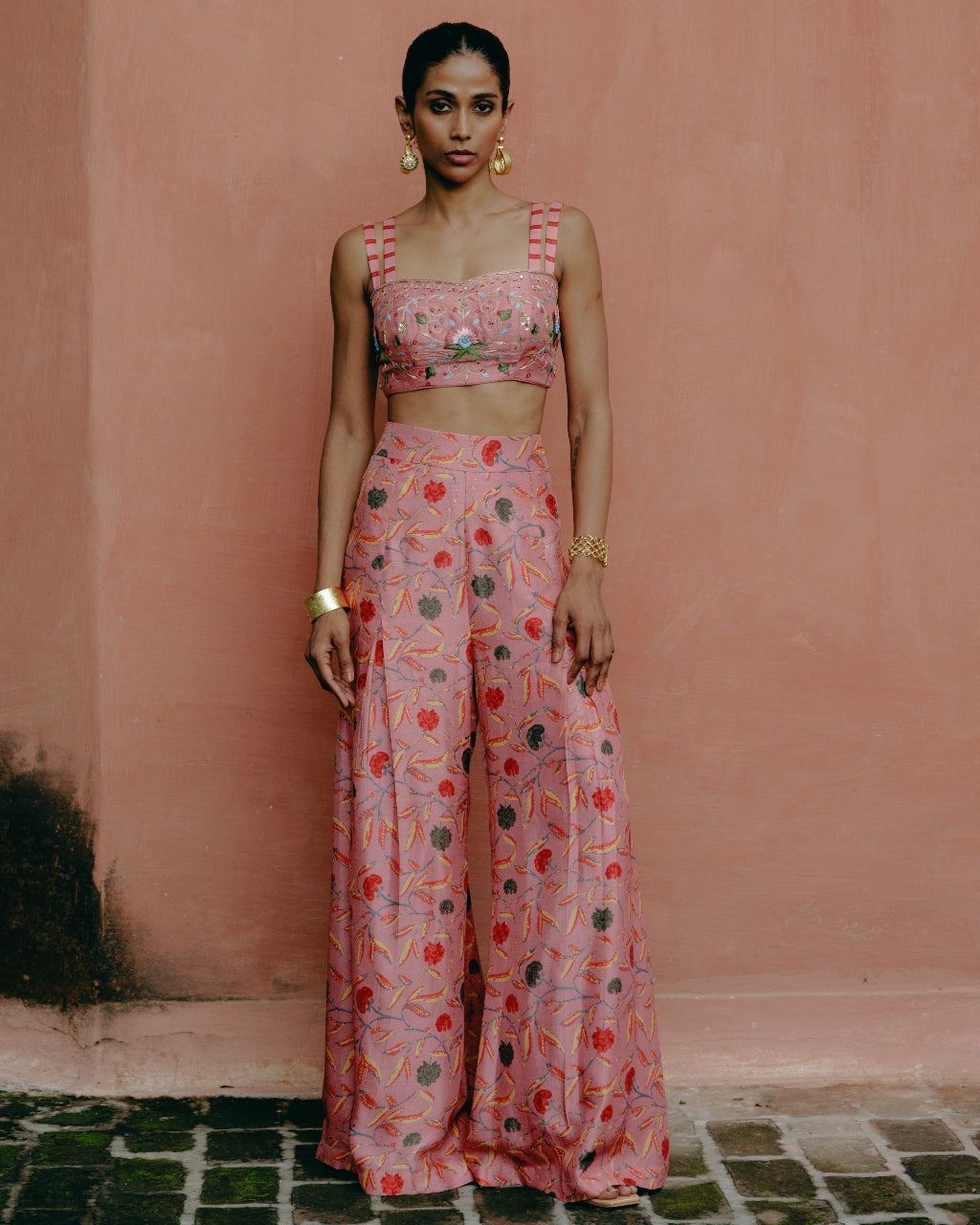 Pink Printed & Intricately Embroidered Co-Ord Set