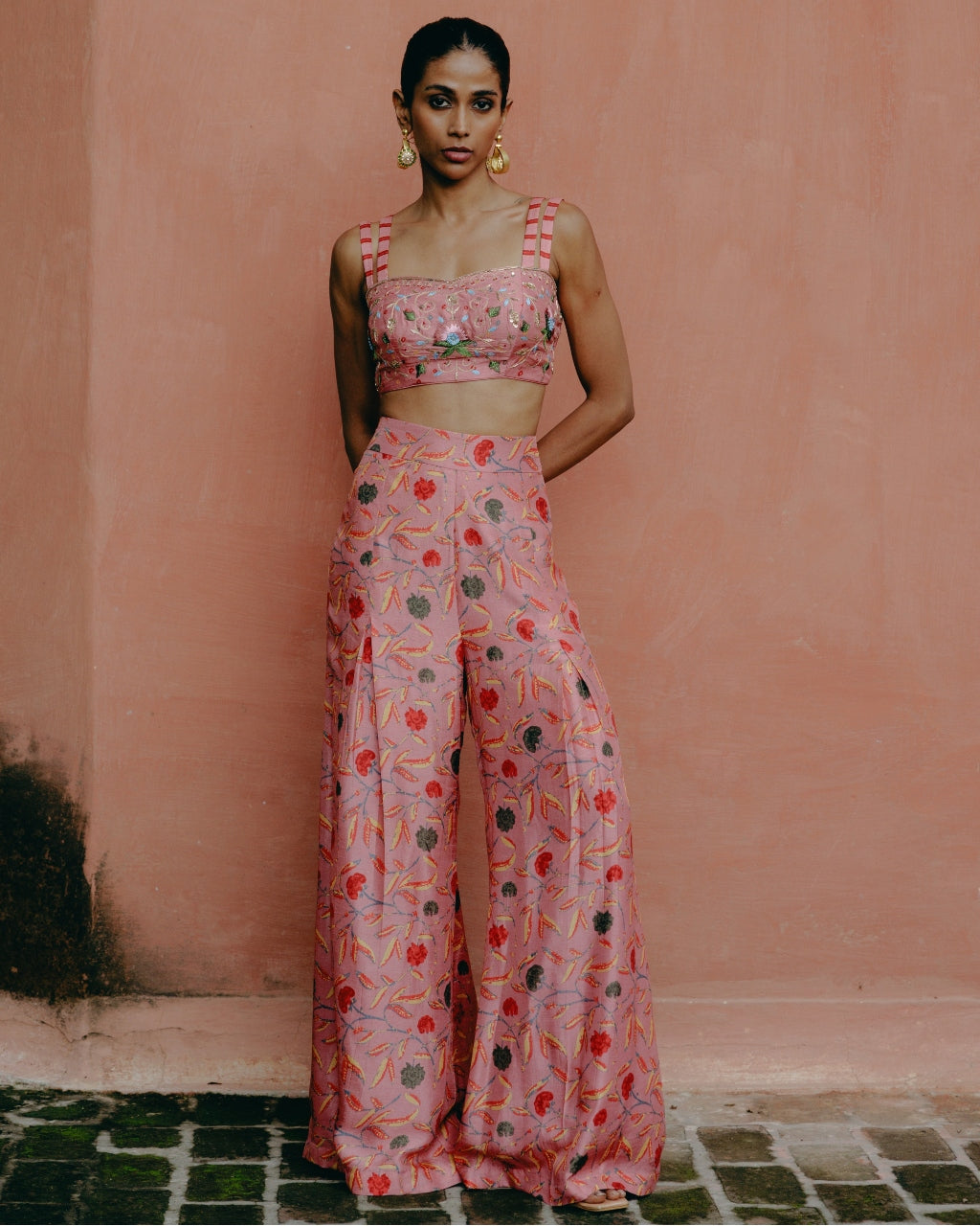 Pink Printed & Intricately Embroidered Co-Ord Set