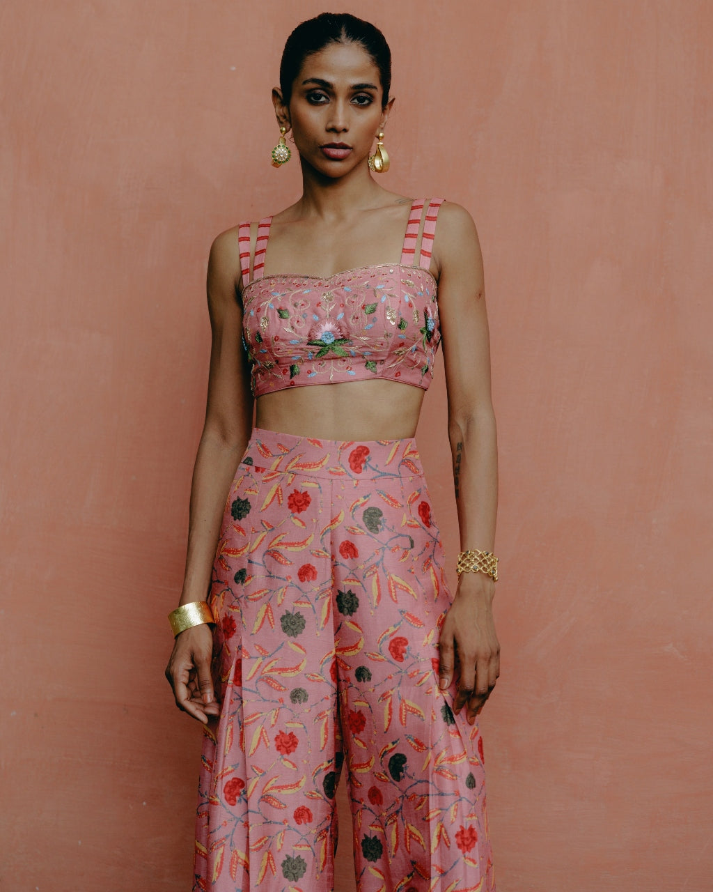 Pink Printed & Intricately Embroidered Co-Ord Set