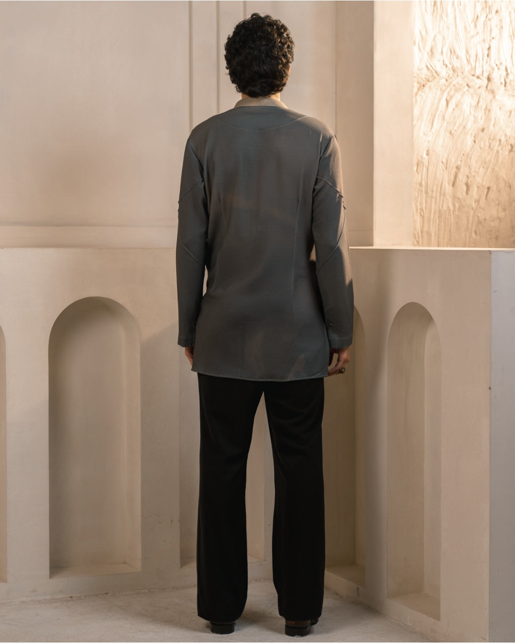 Grey Crepe Drape Kurta Set