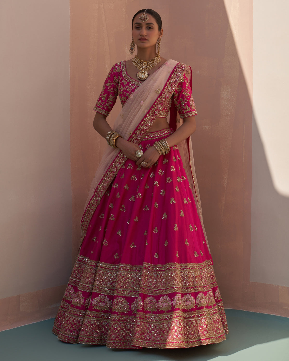 Laya Rani Pink Double Dupatta Lehenga Set