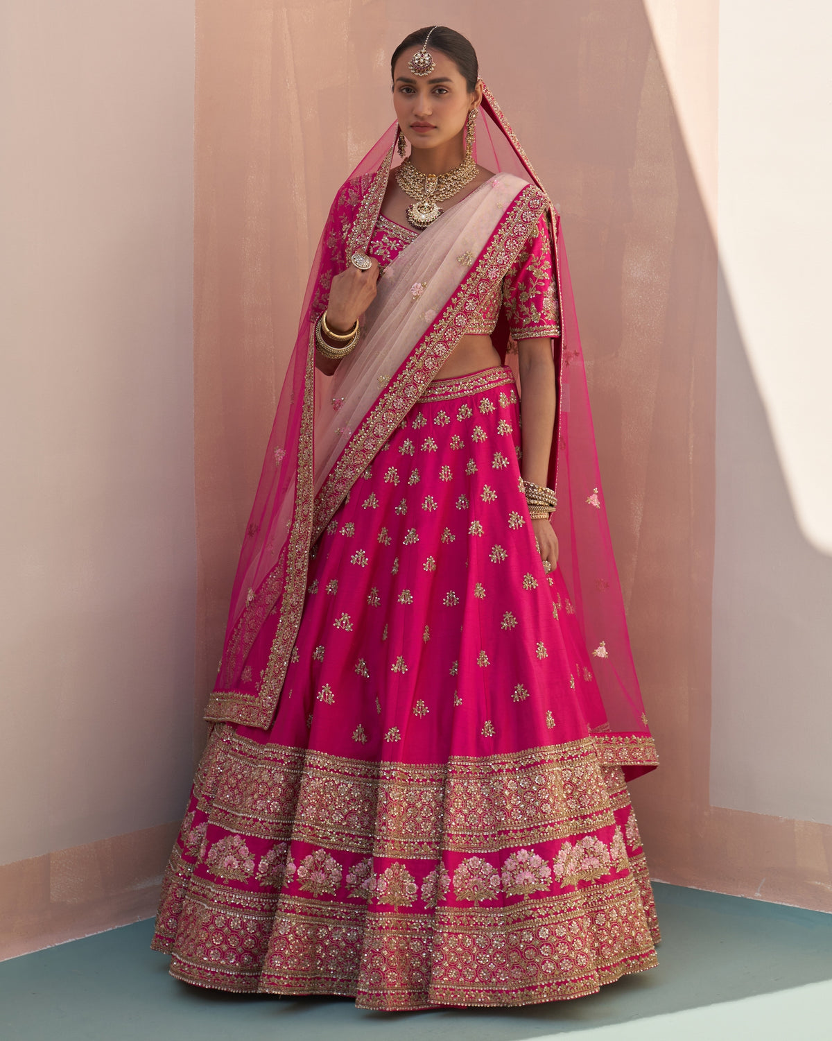 Laya Rani Pink Double Dupatta Lehenga Set