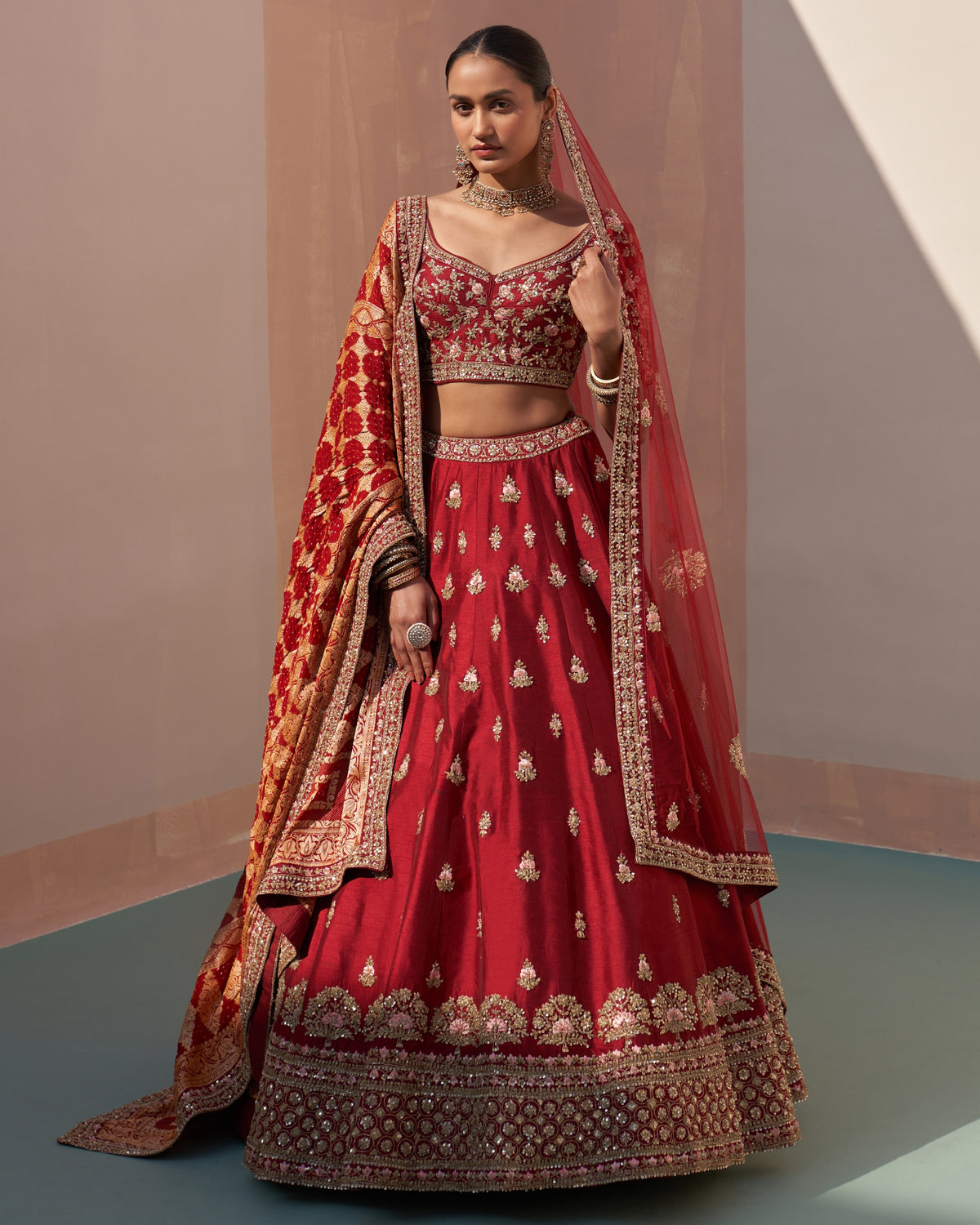 Nirvi Maroon Double Dupatta Lehenga Set