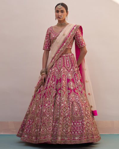 Veena Rani Pink Double Dupatta Lehenga Set