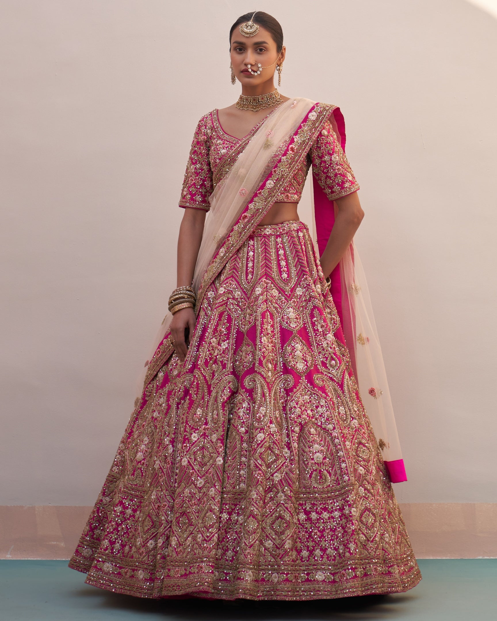 Veena Rani Pink Double Dupatta Lehenga Set