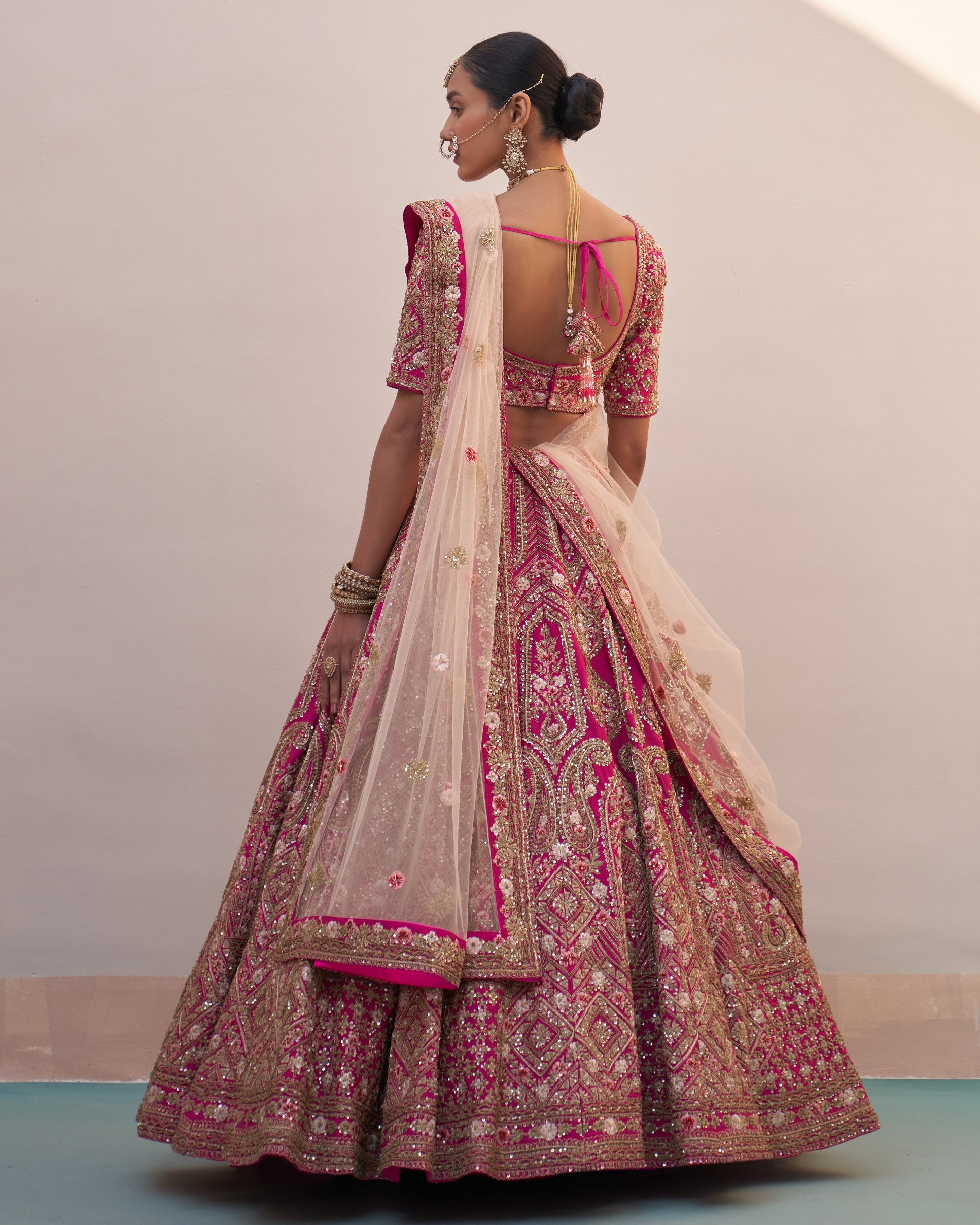 Veena Rani Pink Double Dupatta Lehenga Set