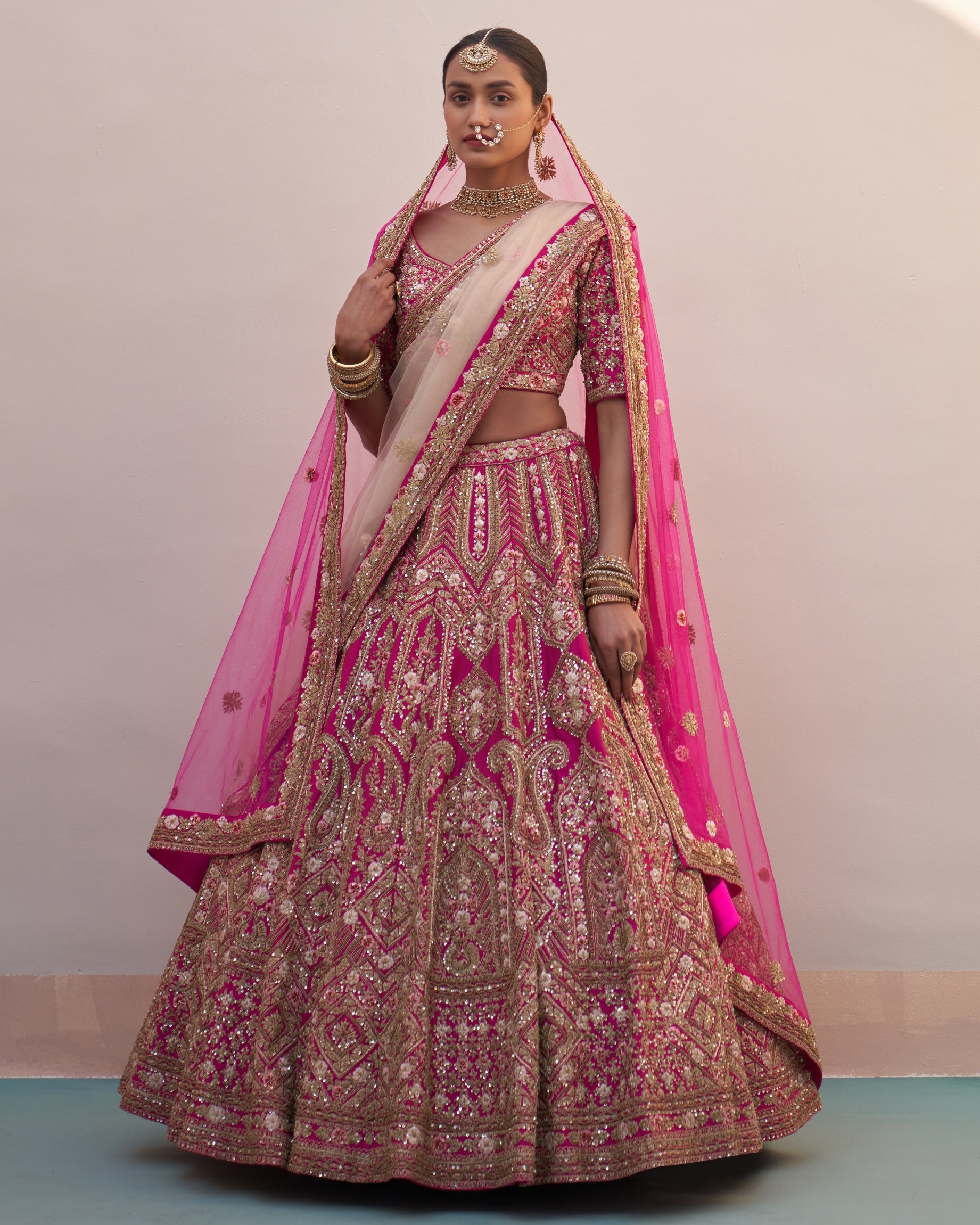 Veena Rani Pink Double Dupatta Lehenga Set