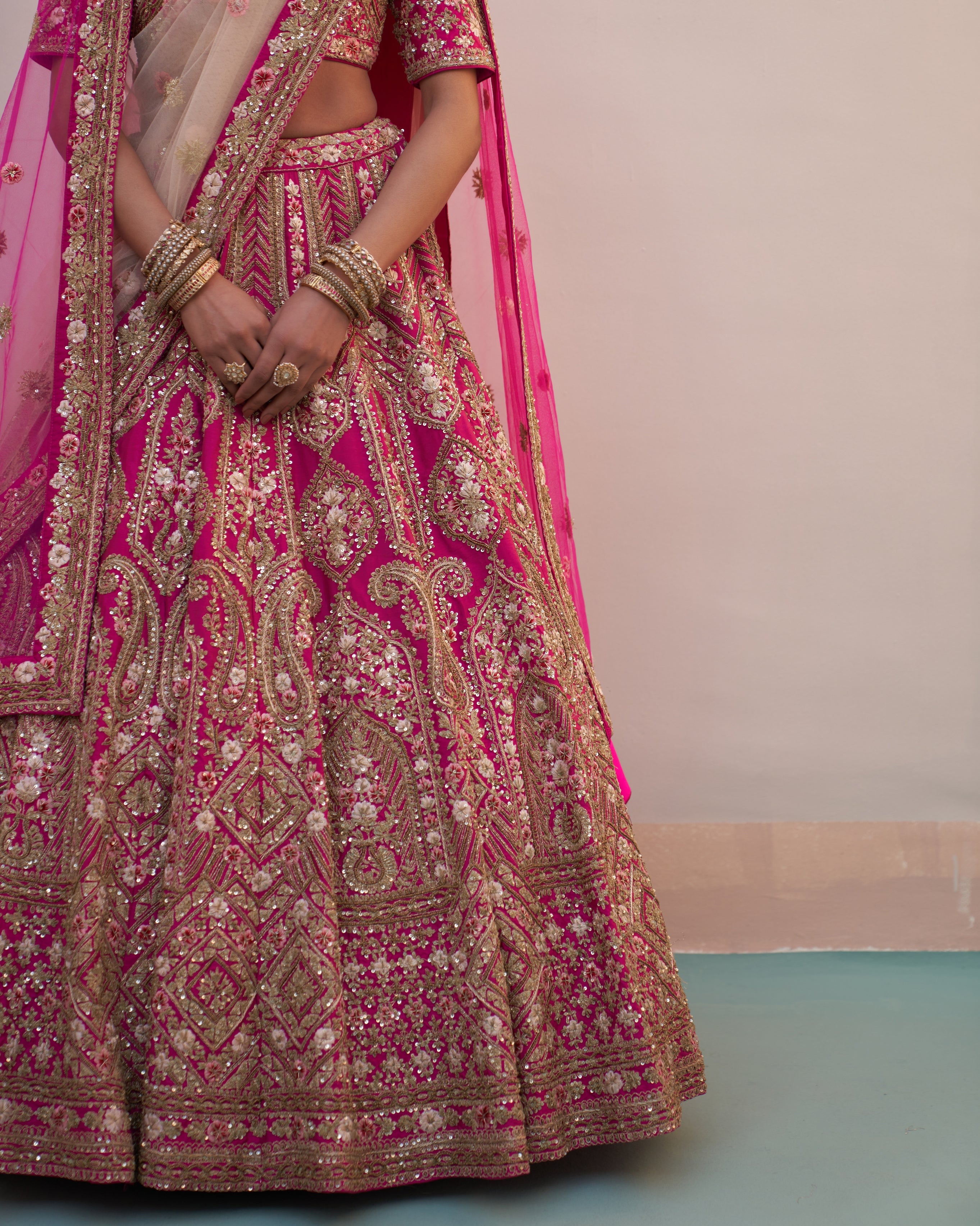 Veena Rani Pink Double Dupatta Lehenga Set