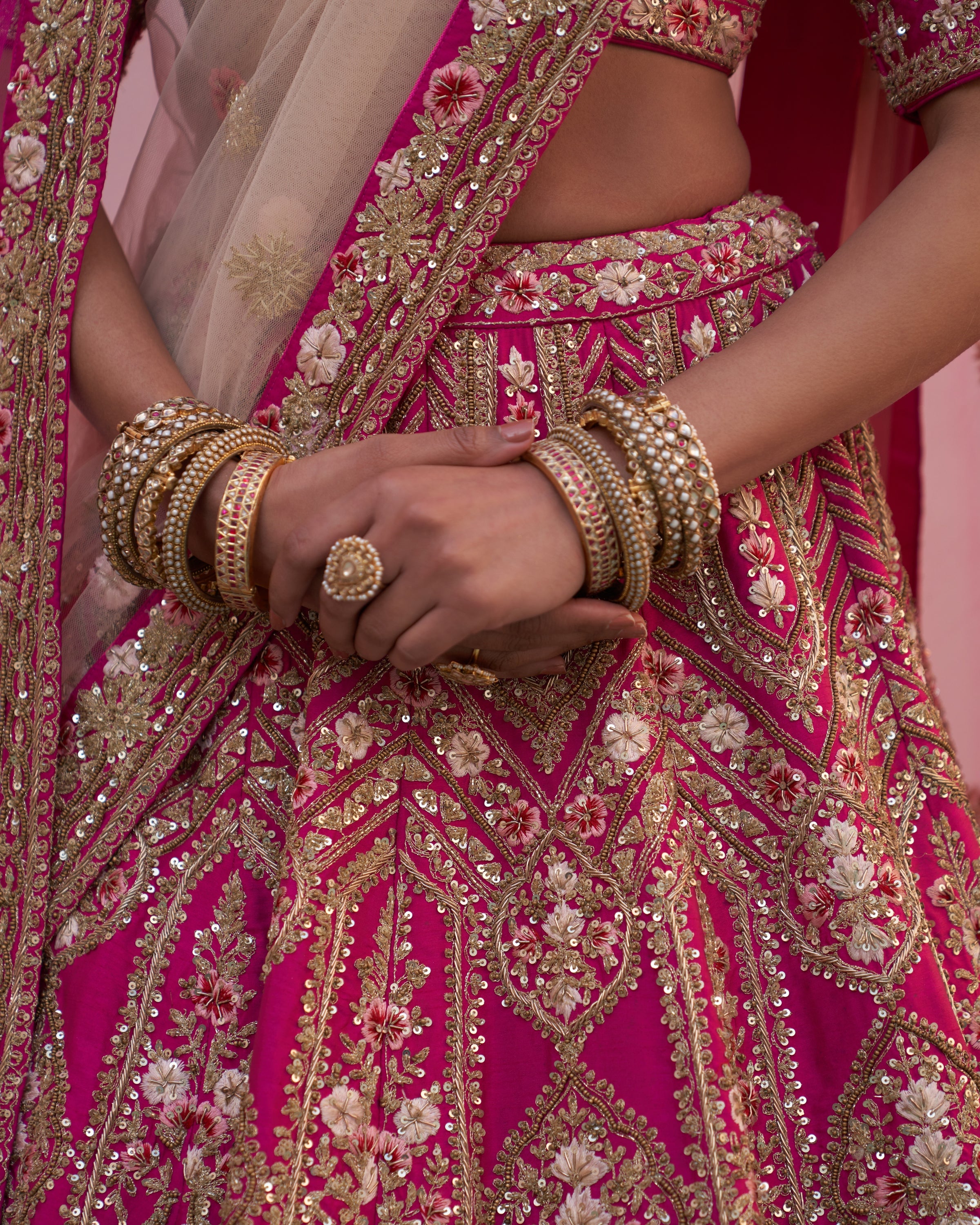 Veena Rani Pink Double Dupatta Lehenga Set