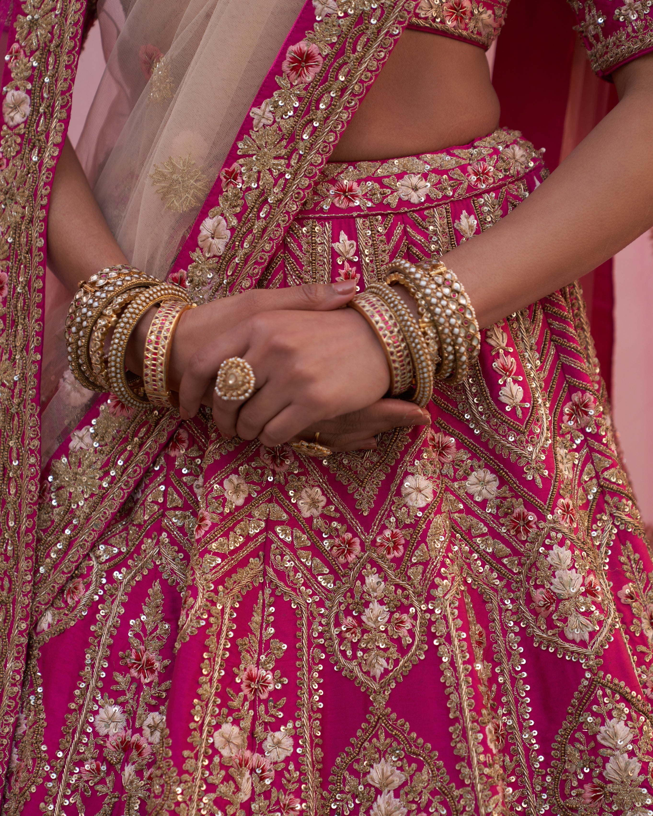 Veena Rani Pink Double Dupatta Lehenga Set