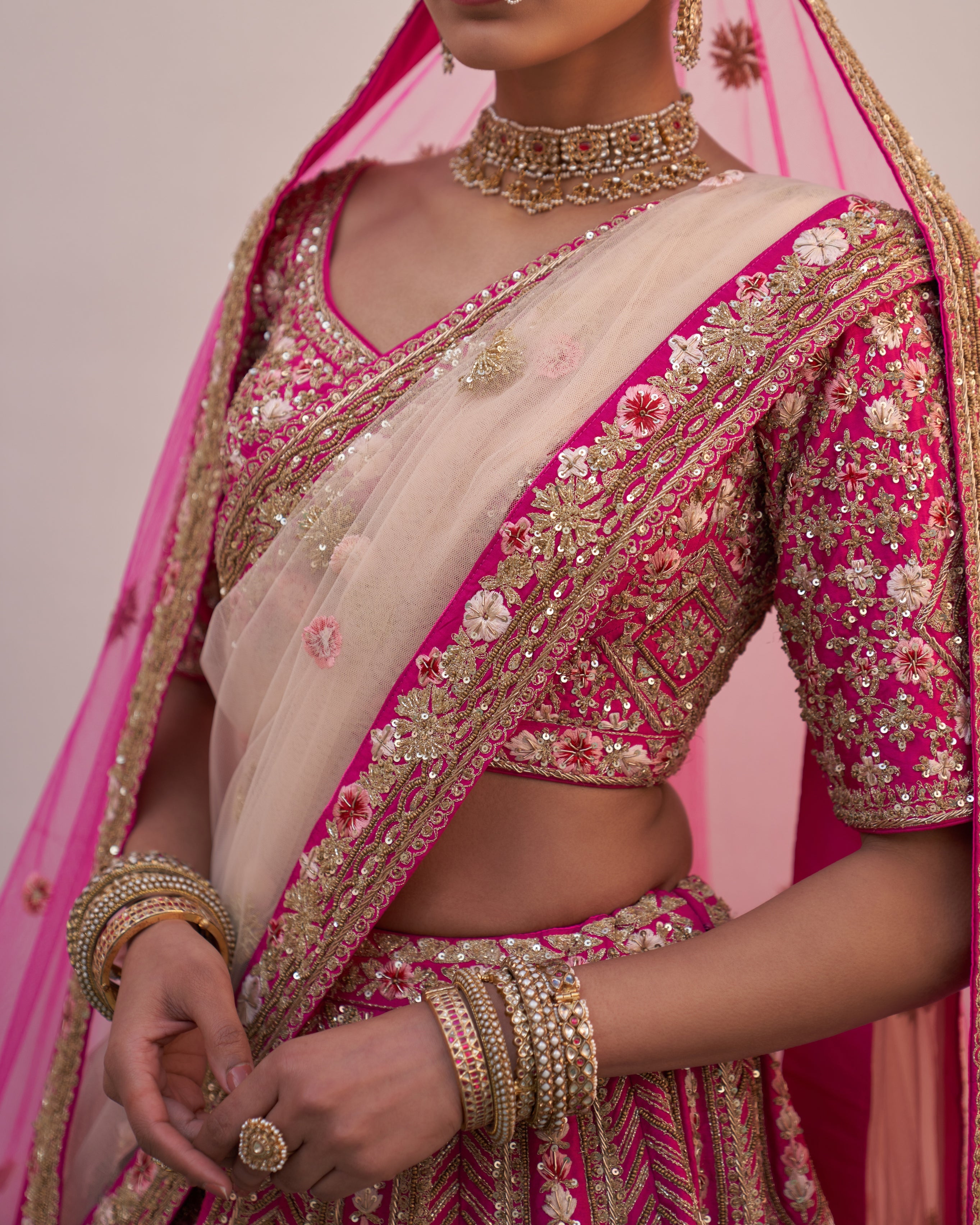 Veena Rani Pink Double Dupatta Lehenga Set