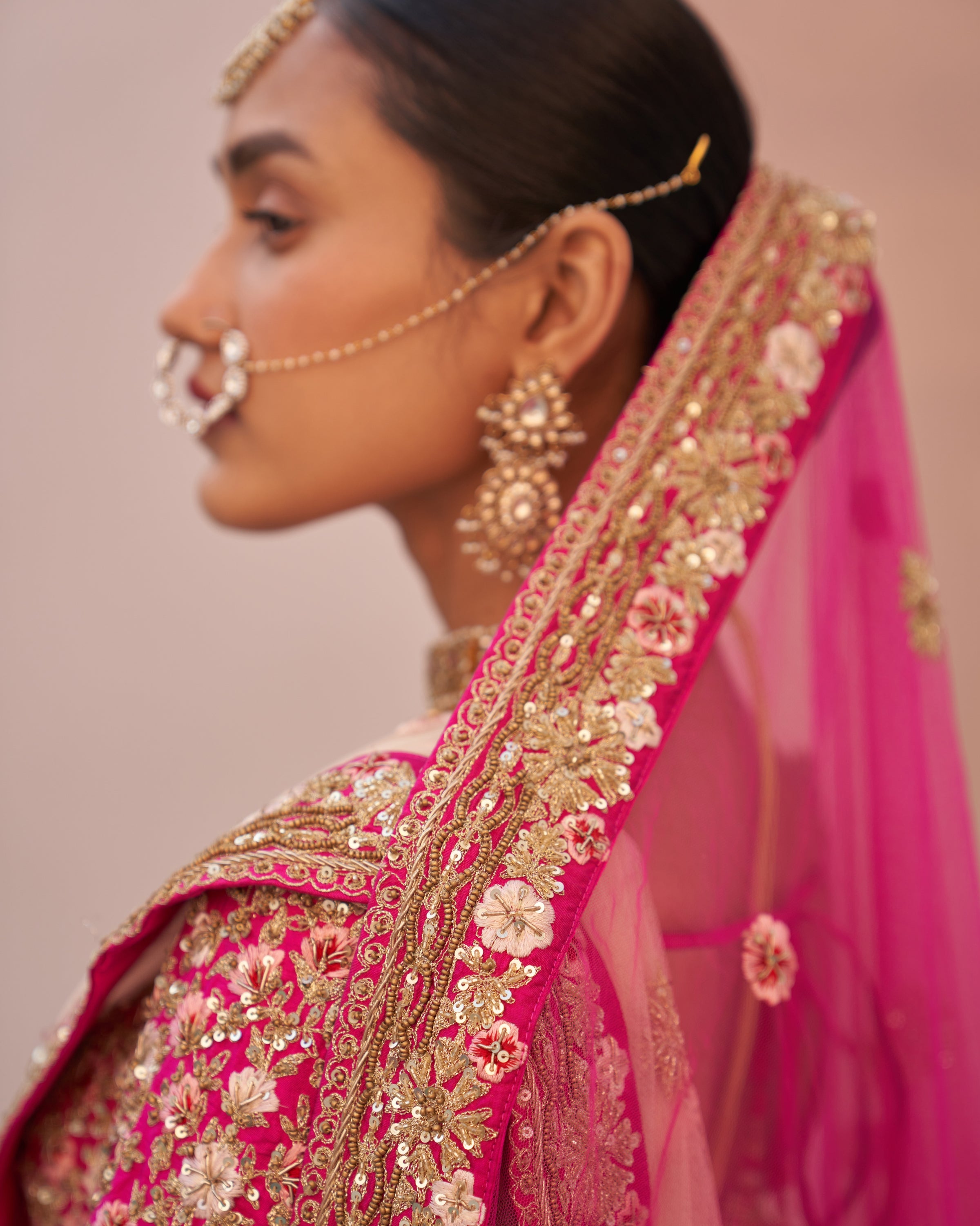 Veena Rani Pink Double Dupatta Lehenga Set