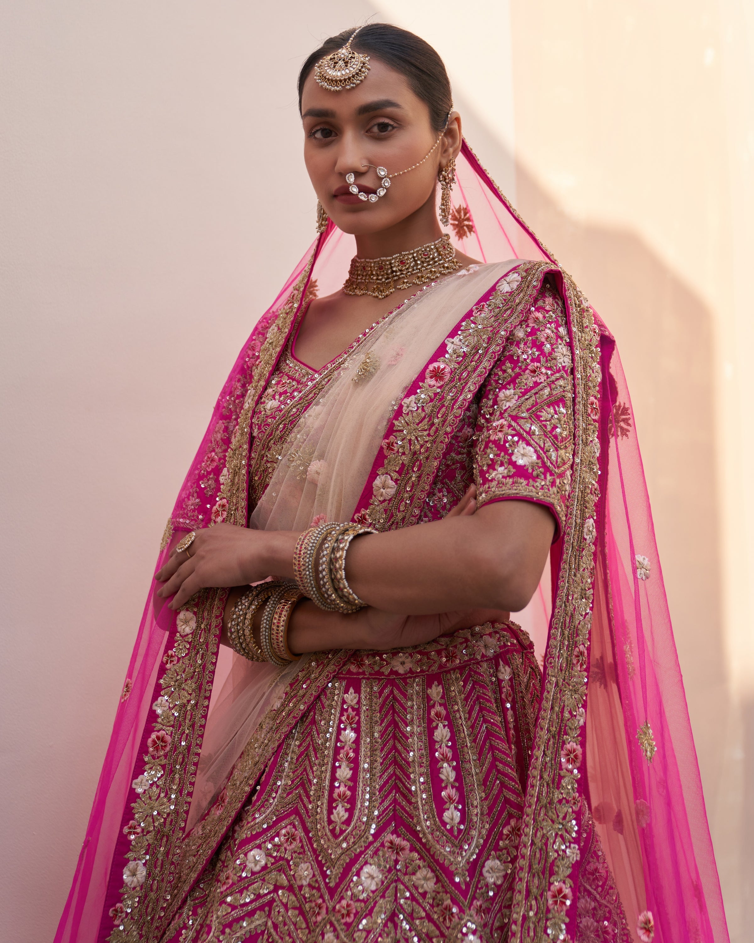 Veena Rani Pink Double Dupatta Lehenga Set