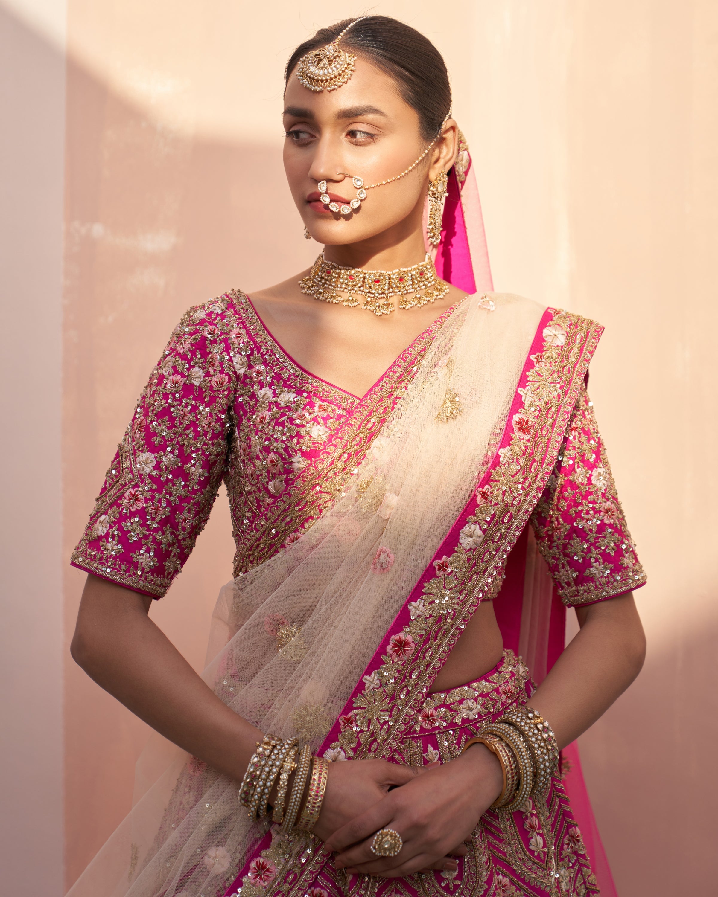 Veena Rani Pink Double Dupatta Lehenga Set